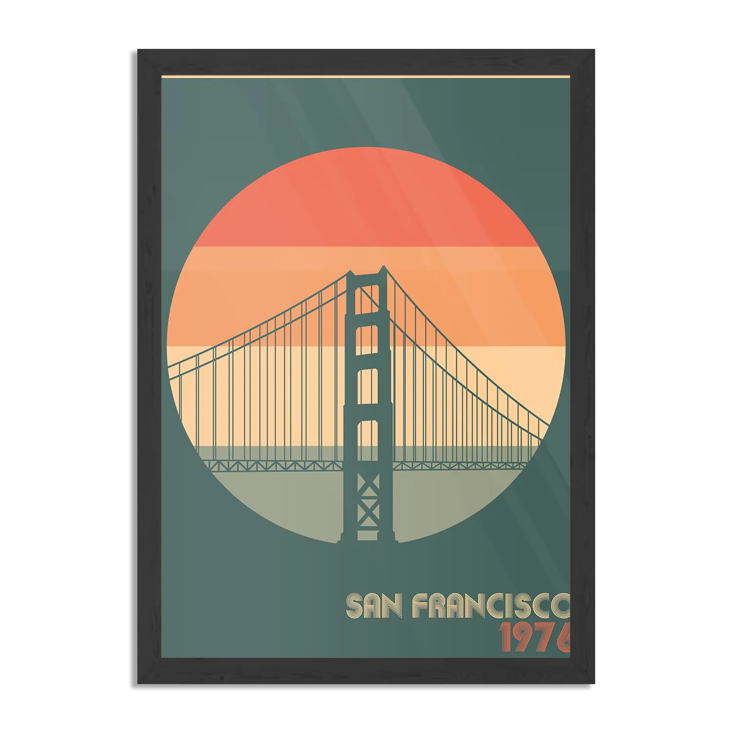 Poster San Francisco 1976 Golden Gate Bridge Rechthoek Verticaal Met Lijst Template PBL 50 70 Verticaal Steden 55 1