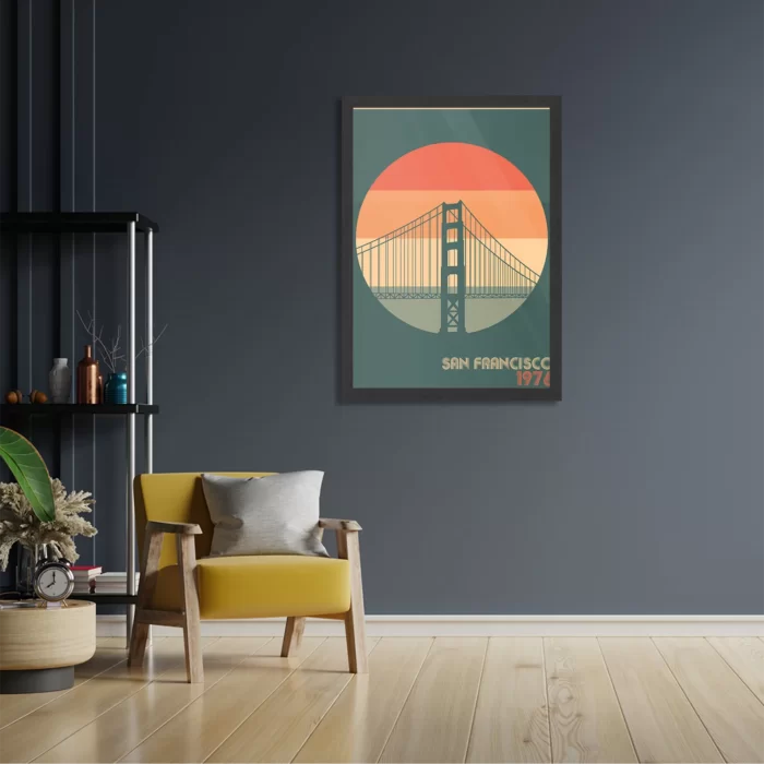 Poster San Francisco 1976 Golden Gate Bridge Rechthoek Verticaal Met Lijst Template PBL 50 70 Verticaal Steden 55 2