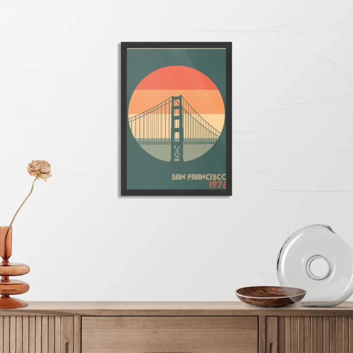 Poster San Francisco 1976 Golden Gate Bridge Rechthoek Verticaal Met Lijst Template PBL 50 70 Verticaal Steden 55 3