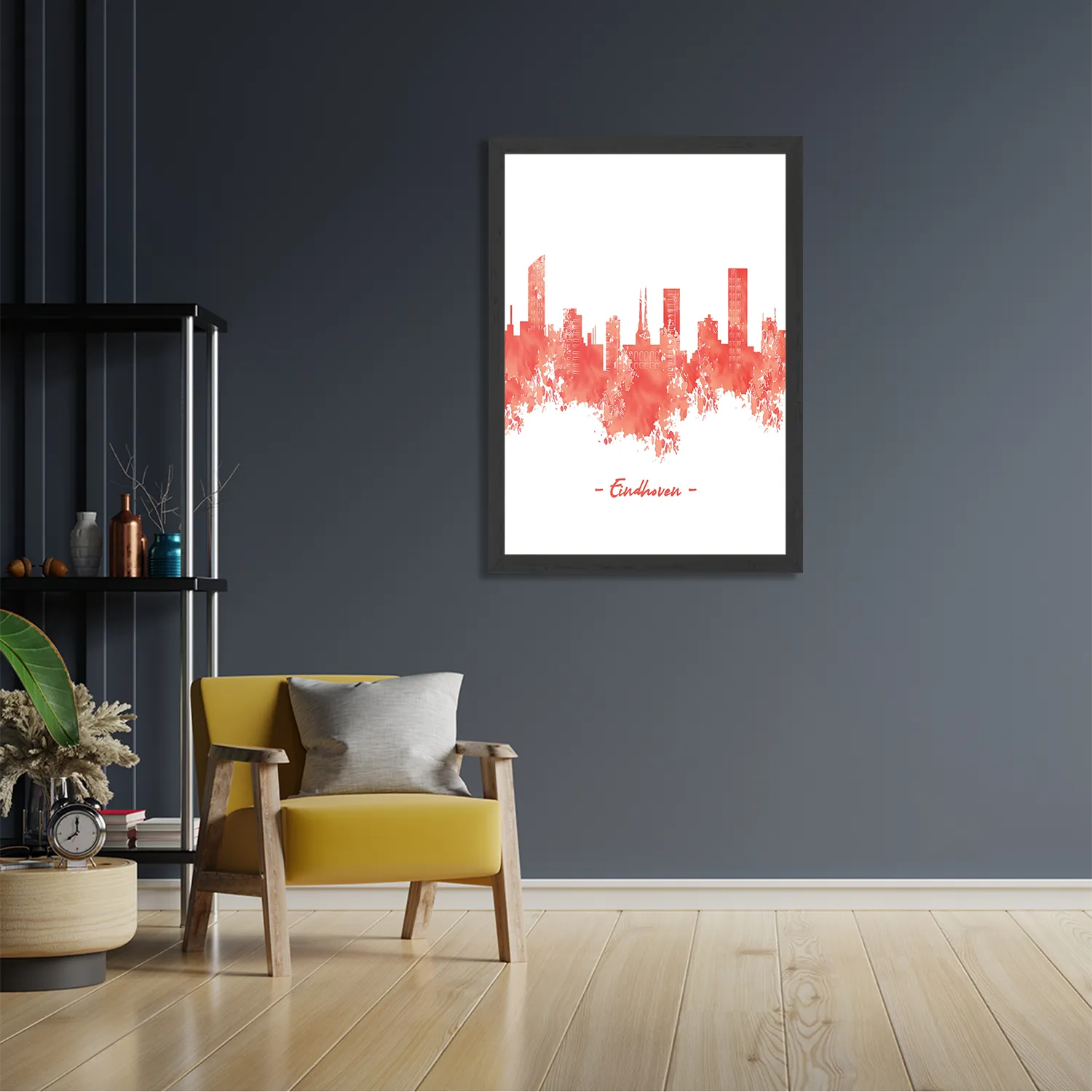 Poster Skyline Eindhoven Watercolor Paint Rechthoek Verticaal Met Lijst Template PBL 50 70 Verticaal Steden 6 2
