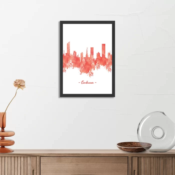 Poster Skyline Eindhoven Watercolor Paint Rechthoek Verticaal Met Lijst Template PBL 50 70 Verticaal Steden 6 3