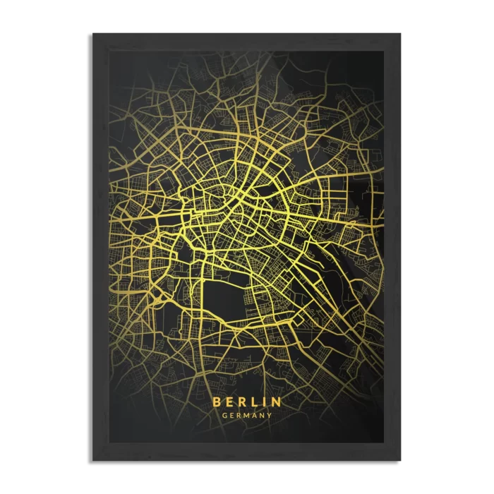 Poster Berlin Plattegrond Zwart Geel Rechthoek Verticaal Met Lijst Template PBL 50 70 Verticaal Steden 64 1