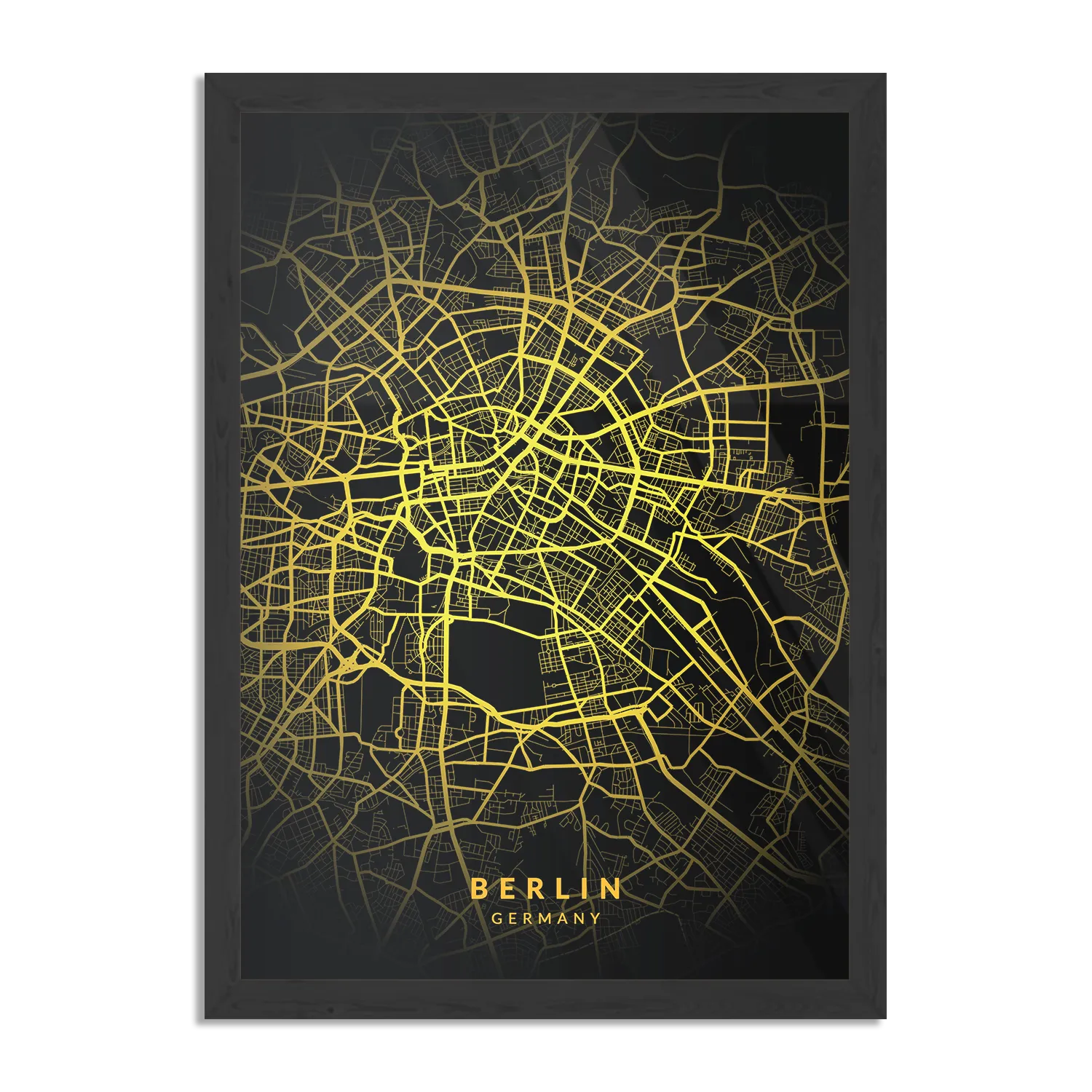Poster Berlin Plattegrond Zwart Geel Rechthoek Verticaal Met Lijst Template PBL 50 70 Verticaal Steden 64 1