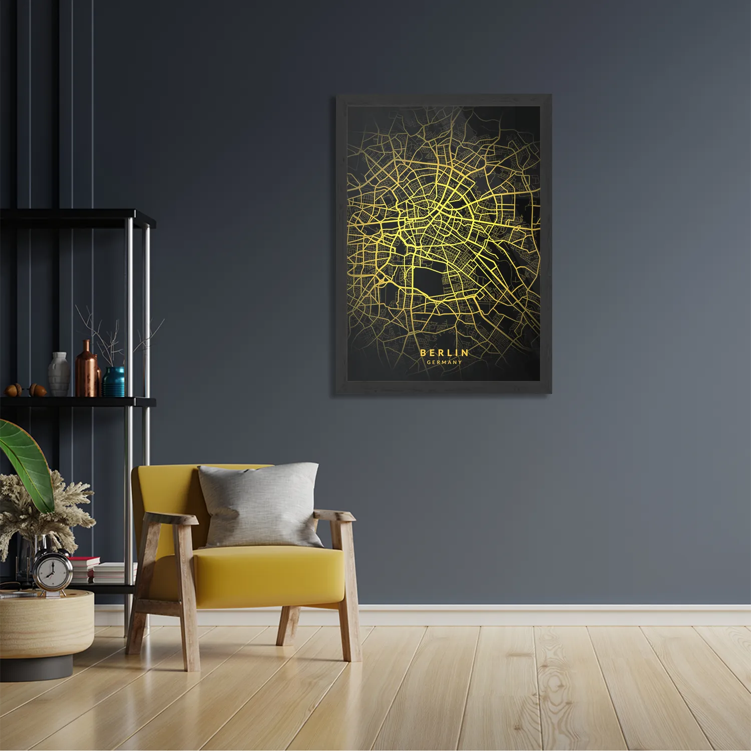 Poster Berlin Plattegrond Zwart Geel Rechthoek Verticaal Met Lijst Template PBL 50 70 Verticaal Steden 64 2