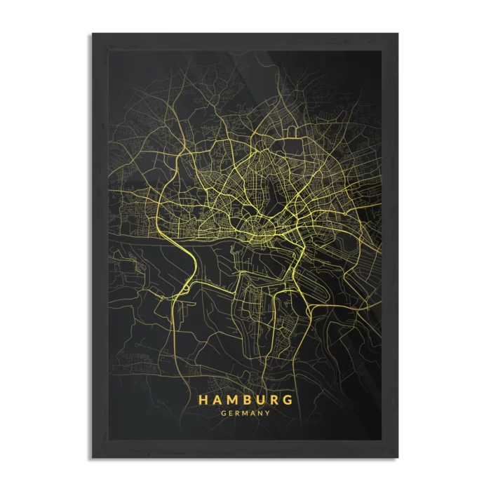 Poster Hamburg Plattegrond Zwart Geel Rechthoek Verticaal Met Lijst Template PBL 50 70 Verticaal Steden 66 1