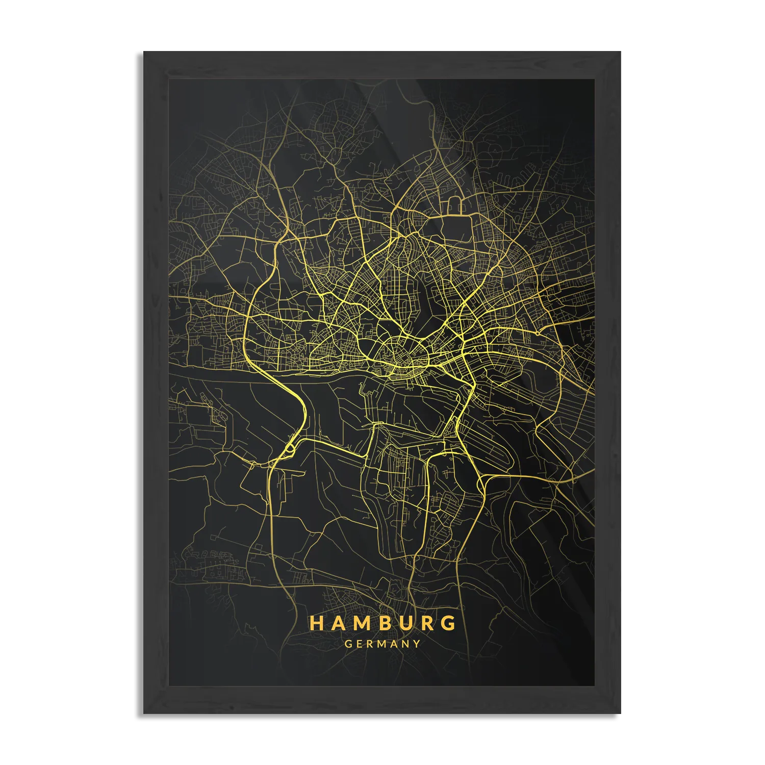 Poster Hamburg Plattegrond Zwart Geel Rechthoek Verticaal Met Lijst Template PBL 50 70 Verticaal Steden 66 1
