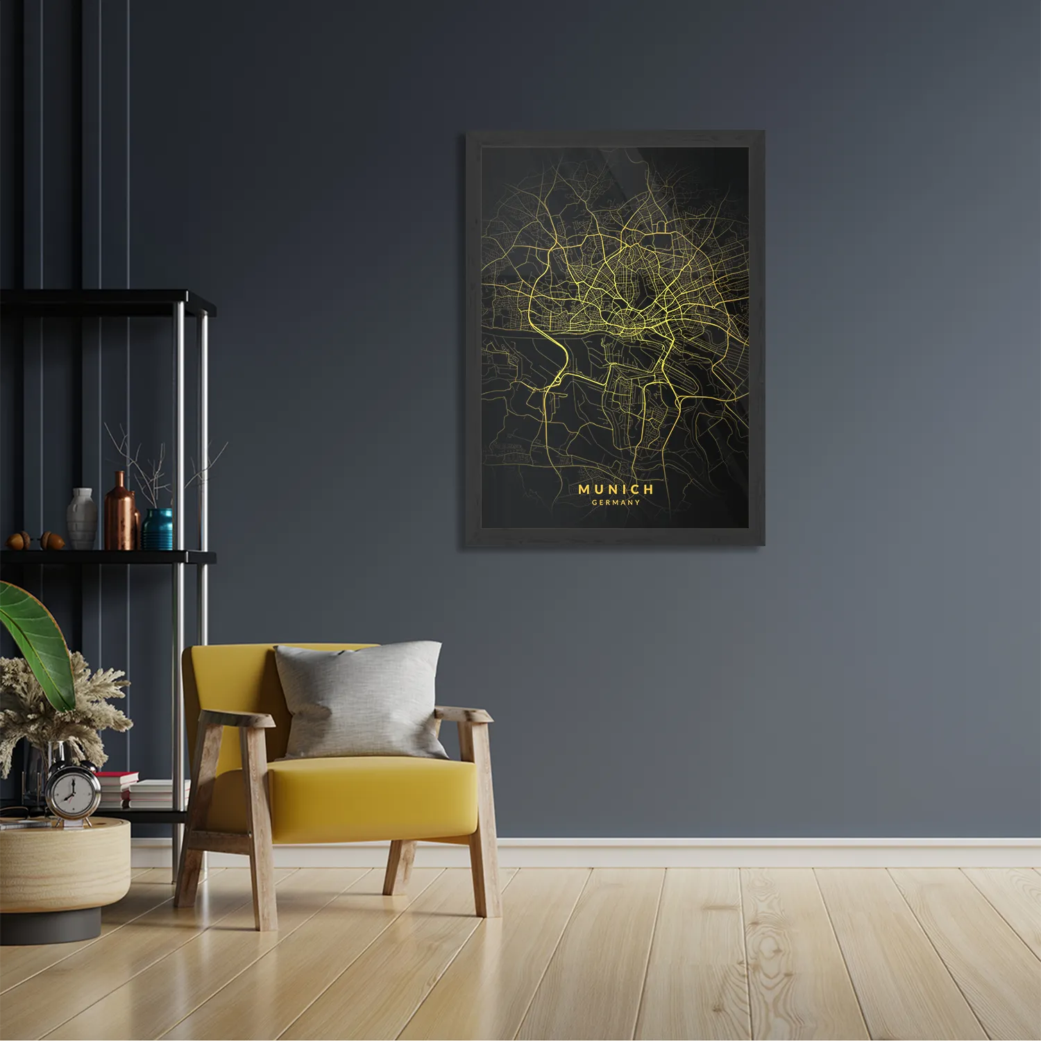 Poster Munich München Plattegrond Zwart Geel Rechthoek Verticaal Met Lijst Template PBL 50 70 Verticaal Steden 67 2