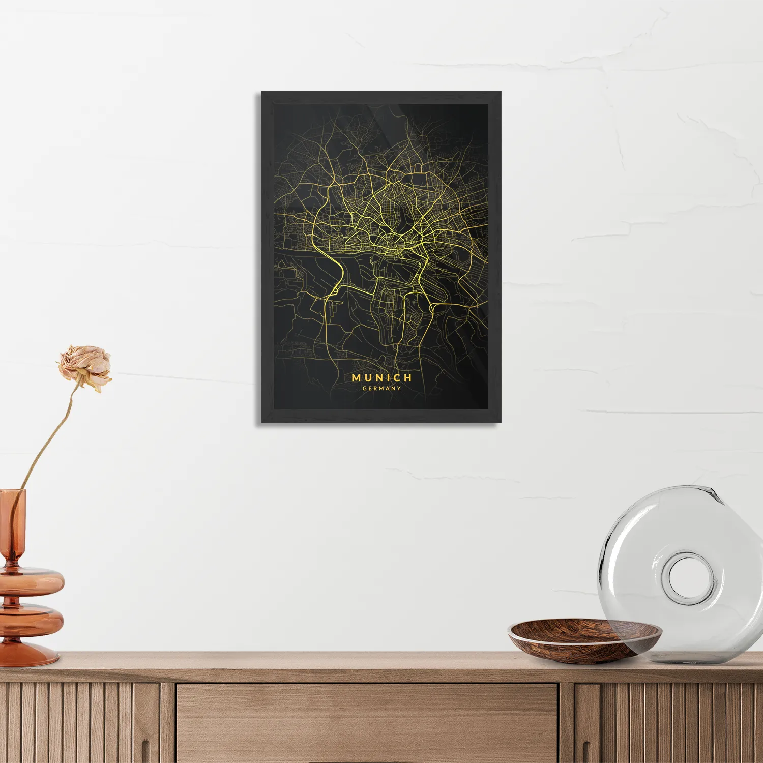Poster Munich München Plattegrond Zwart Geel Rechthoek Verticaal Met Lijst Template PBL 50 70 Verticaal Steden 67 3