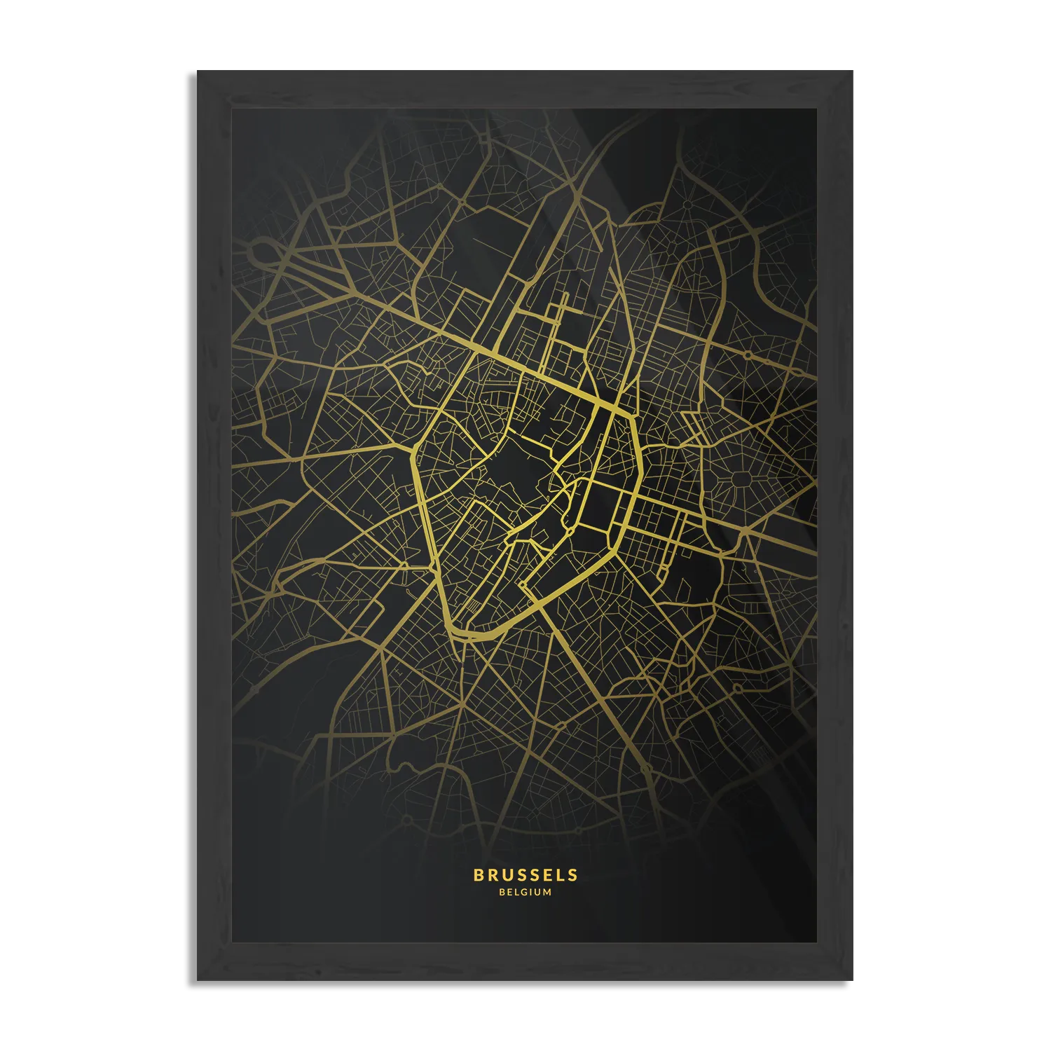 Poster Brussels Plattegrond Zwart Geel Rechthoek Verticaal Met Lijst Template PBL 50 70 Verticaal Steden 69 1