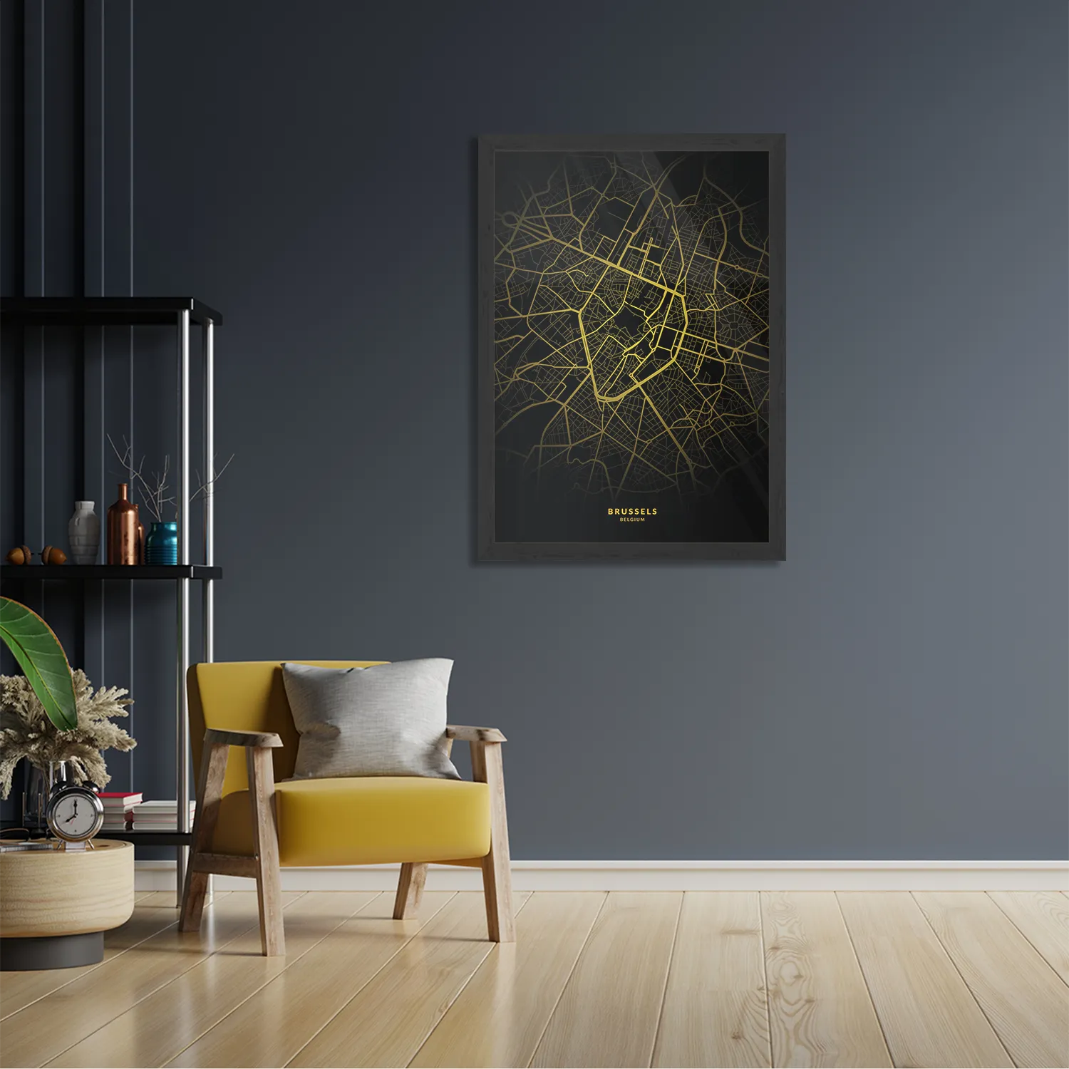 Poster Brussels Plattegrond Zwart Geel Rechthoek Verticaal Met Lijst Template PBL 50 70 Verticaal Steden 69 2