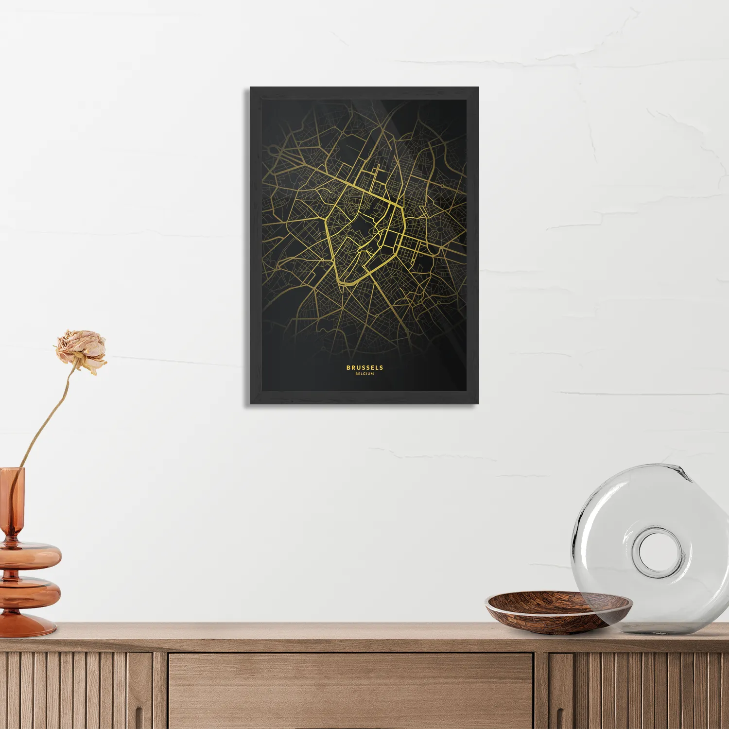 Poster Brussels Plattegrond Zwart Geel Rechthoek Verticaal Met Lijst Template PBL 50 70 Verticaal Steden 69 3