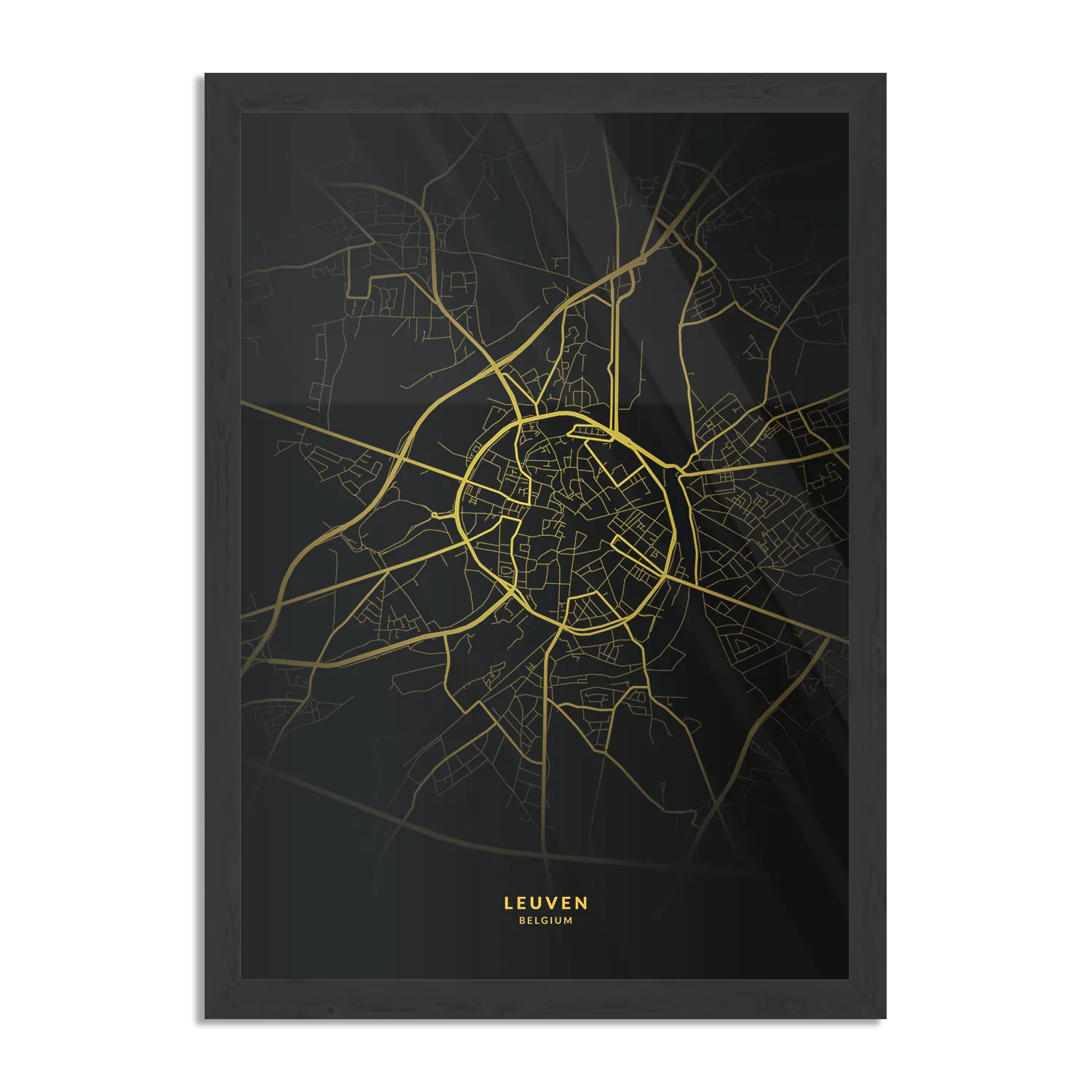Poster Leuven Plattegrond Zwart Geel Rechthoek Verticaal Met Lijst Template PBL 50 70 Verticaal Steden 70 1