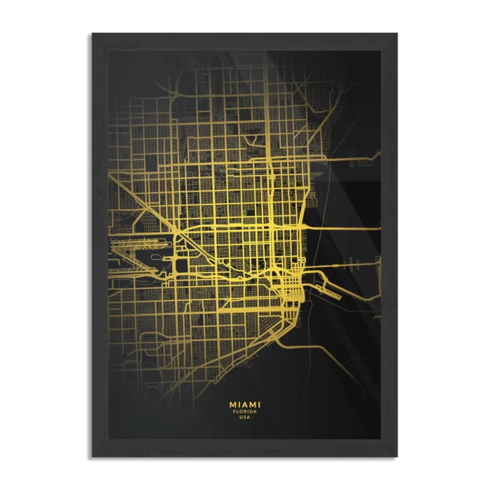 Poster Miami Plattegrond Zwart Geel Rechthoek Verticaal Met Lijst Template PBL 50 70 Verticaal Steden 71 1