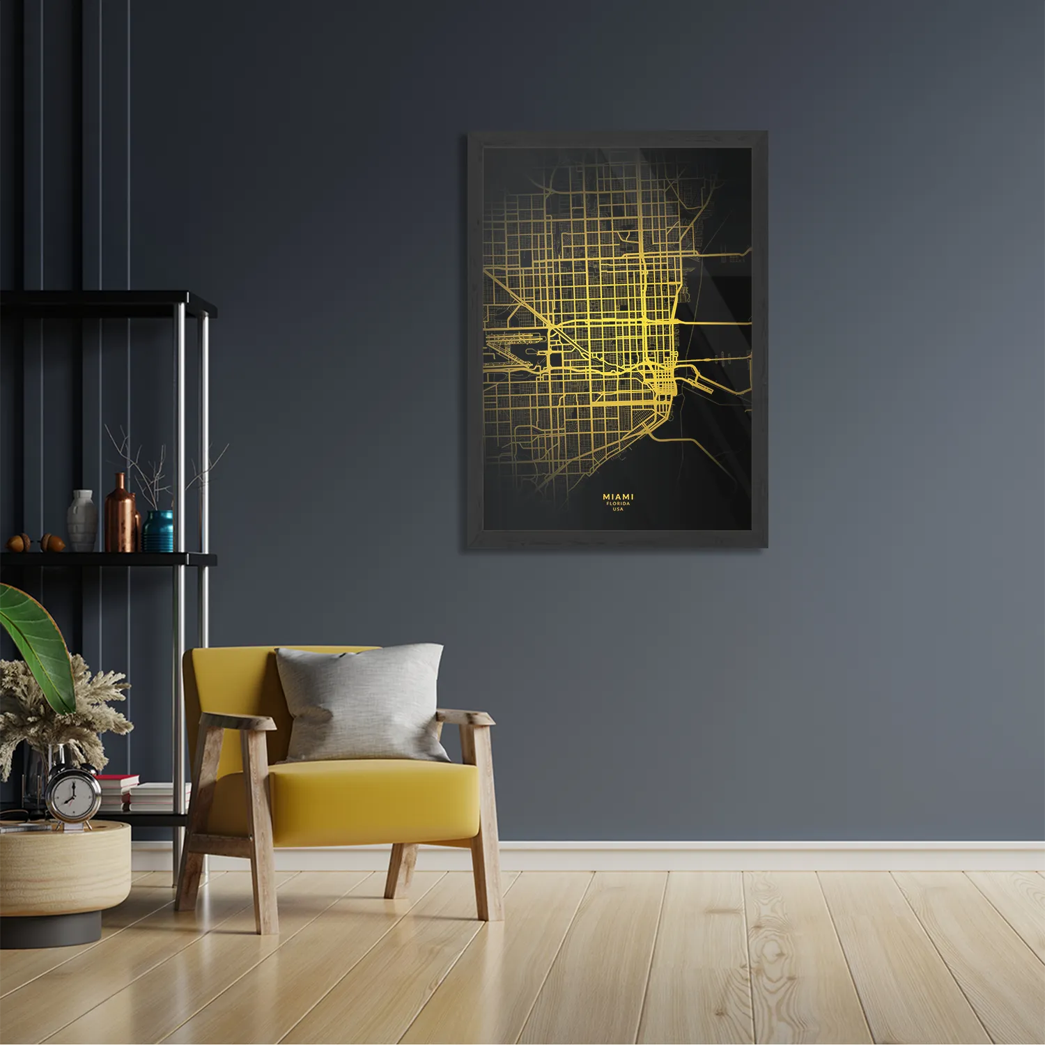 Template_PBL_50-70_Verticaal_Steden_71-2 Poster Miami Plattegrond Zwart Geel Rechthoek Verticaal Met Lijst Template PBL 50 70 Verticaal Steden 71 2