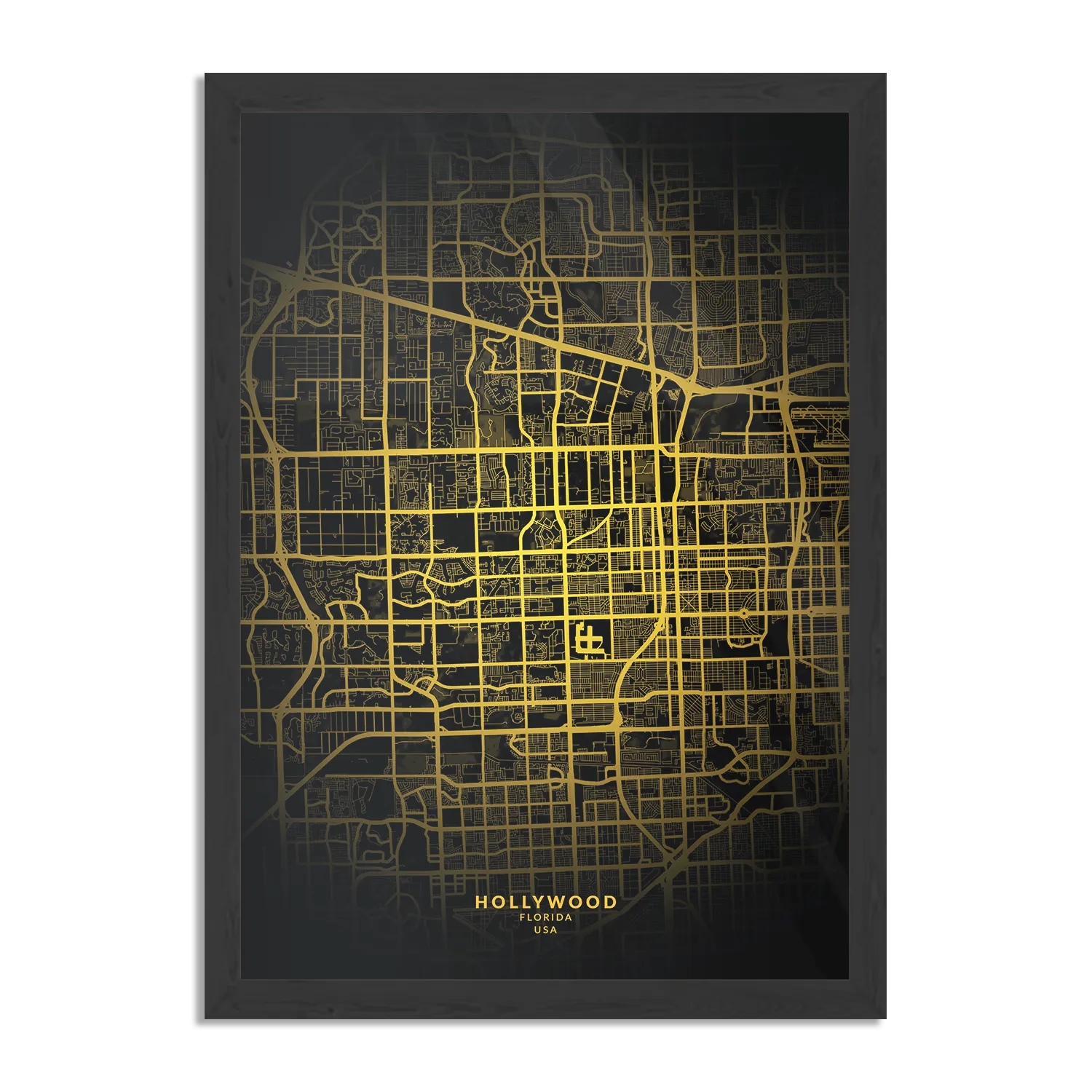 Poster Hollywood Plattegrond Zwart Geel Rechthoek Verticaal Met Lijst Template PBL 50 70 Verticaal Steden 72 1