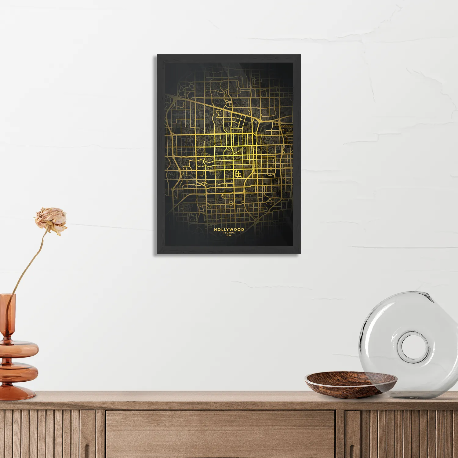 Poster Hollywood Plattegrond Zwart Geel Rechthoek Verticaal Met Lijst Template PBL 50 70 Verticaal Steden 72 3