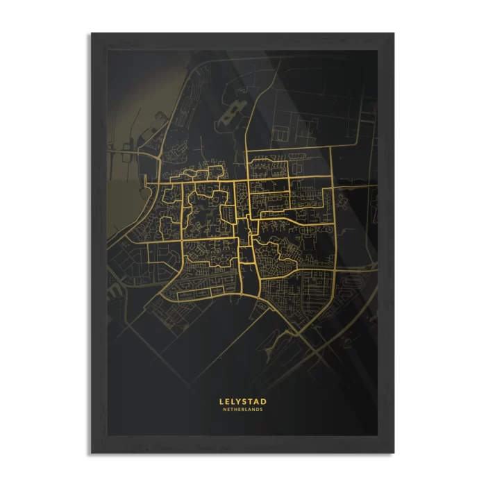 Poster Lelystad Plattegrond Zwart Geel Rechthoek Verticaal Met Lijst Template PBL 50 70 Verticaal Steden 74 1
