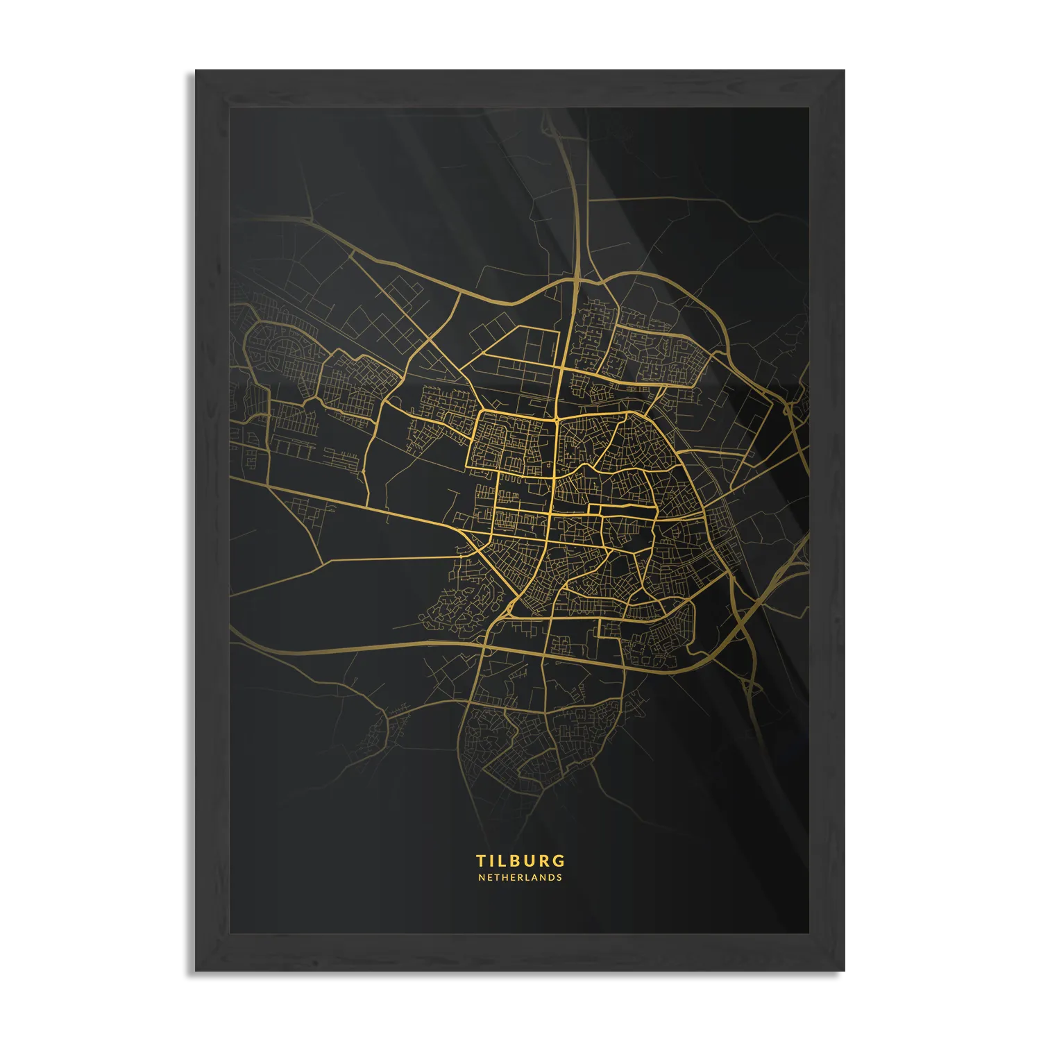 Poster Tilburg Plattegrond Zwart Geel Rechthoek Verticaal Met Lijst Template PBL 50 70 Verticaal Steden 76 1