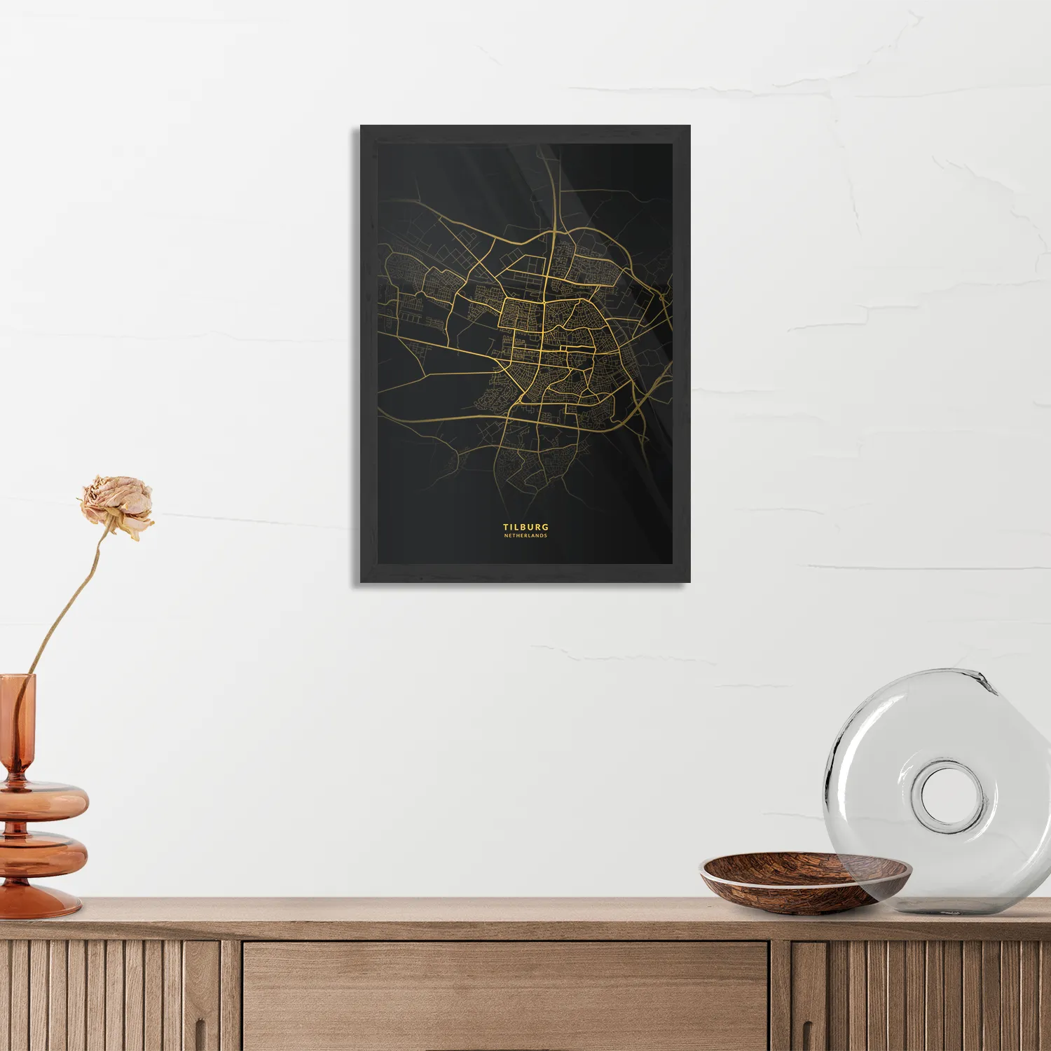 Poster Tilburg Plattegrond Zwart Geel Rechthoek Verticaal Met Lijst Template PBL 50 70 Verticaal Steden 76 3