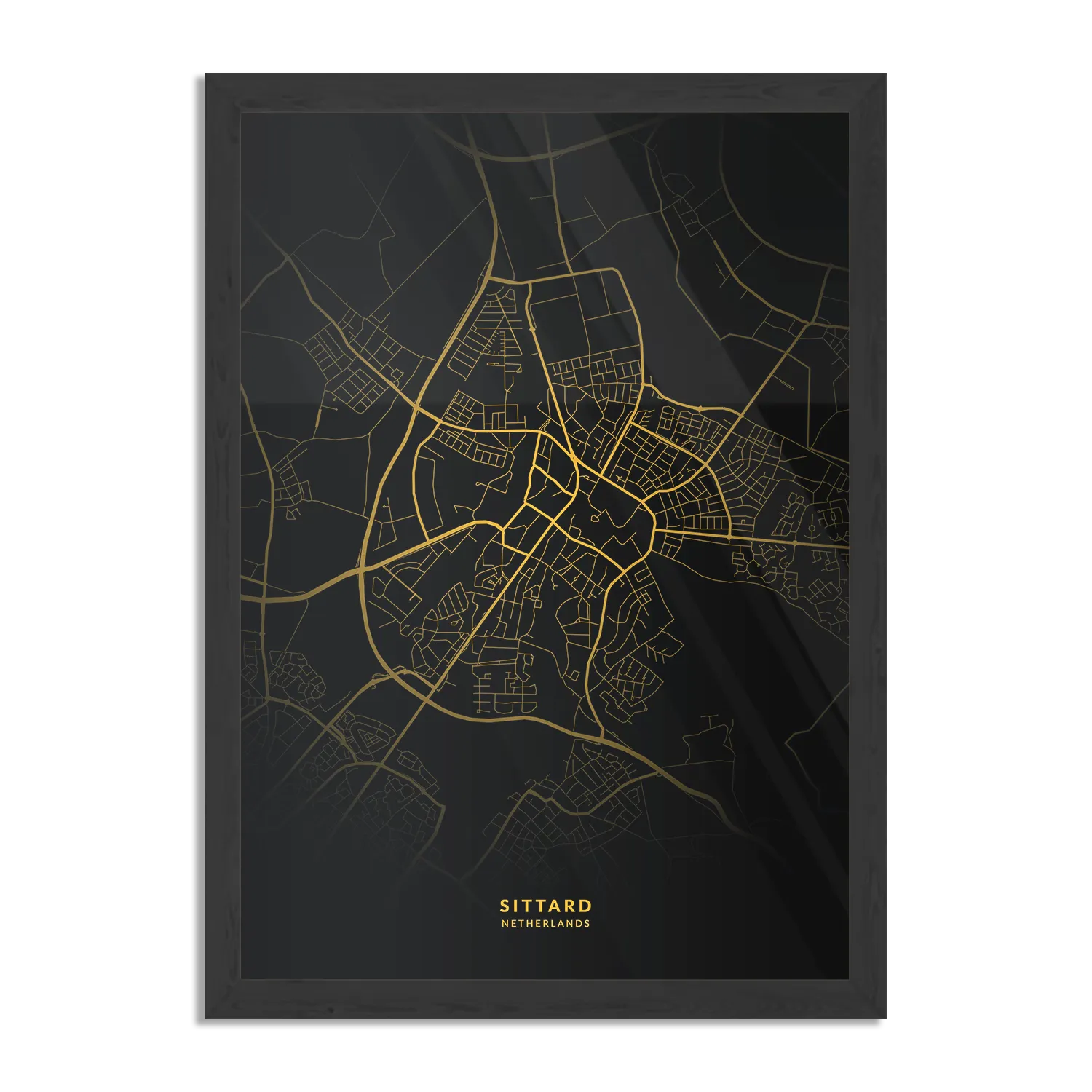 Poster Sittard Plattegrond Zwart Geel Rechthoek Verticaal Met Lijst Template PBL 50 70 Verticaal Steden 77 1
