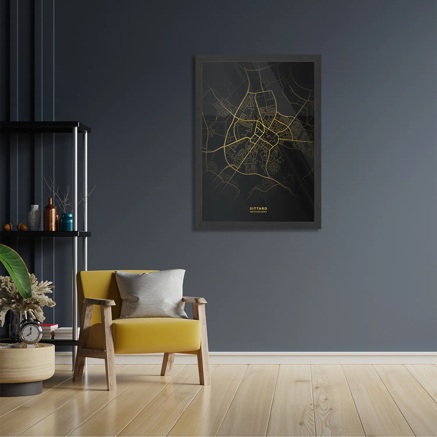 Poster Sittard Plattegrond Zwart Geel Rechthoek Verticaal Met Lijst Template PBL 50 70 Verticaal Steden 77 2