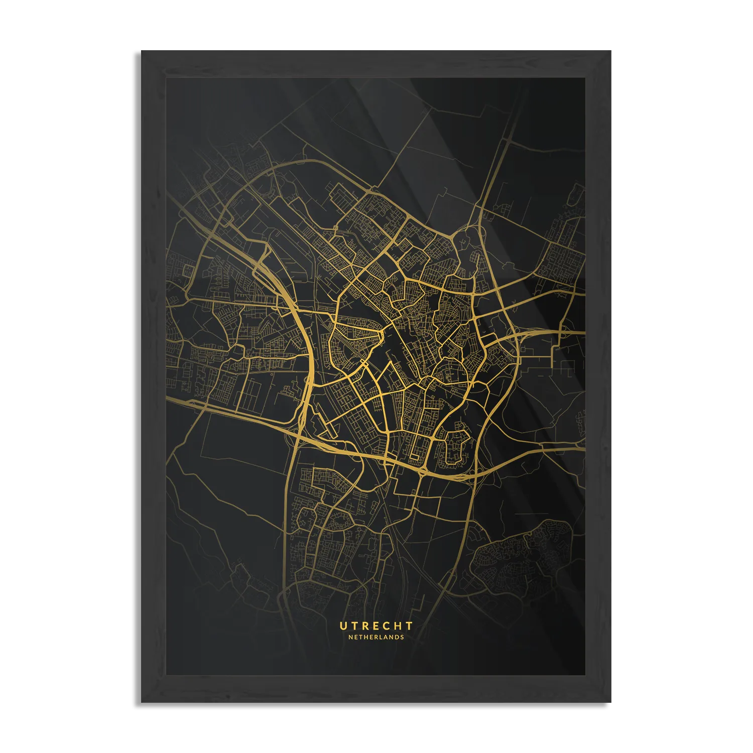Poster Utrecht Plattegrond Zwart Geel Rechthoek Verticaal Met Lijst Template PBL 50 70 Verticaal Steden 78 1
