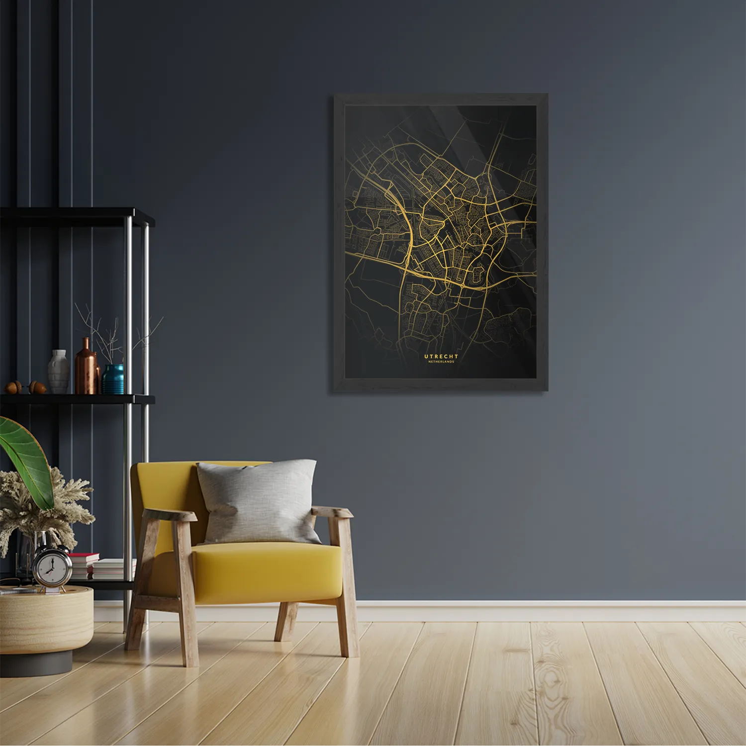 Poster Utrecht Plattegrond Zwart Geel Rechthoek Verticaal Met Lijst Template PBL 50 70 Verticaal Steden 78 2
