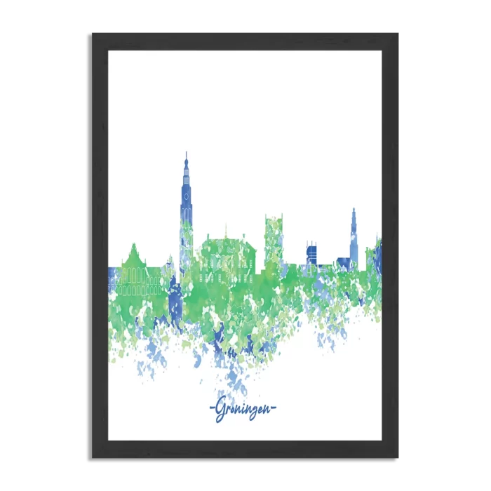 Poster Skyline Groningen Watercolor Paint Rechthoek Verticaal Met Lijst Template PBL 50 70 Verticaal Steden 8 1