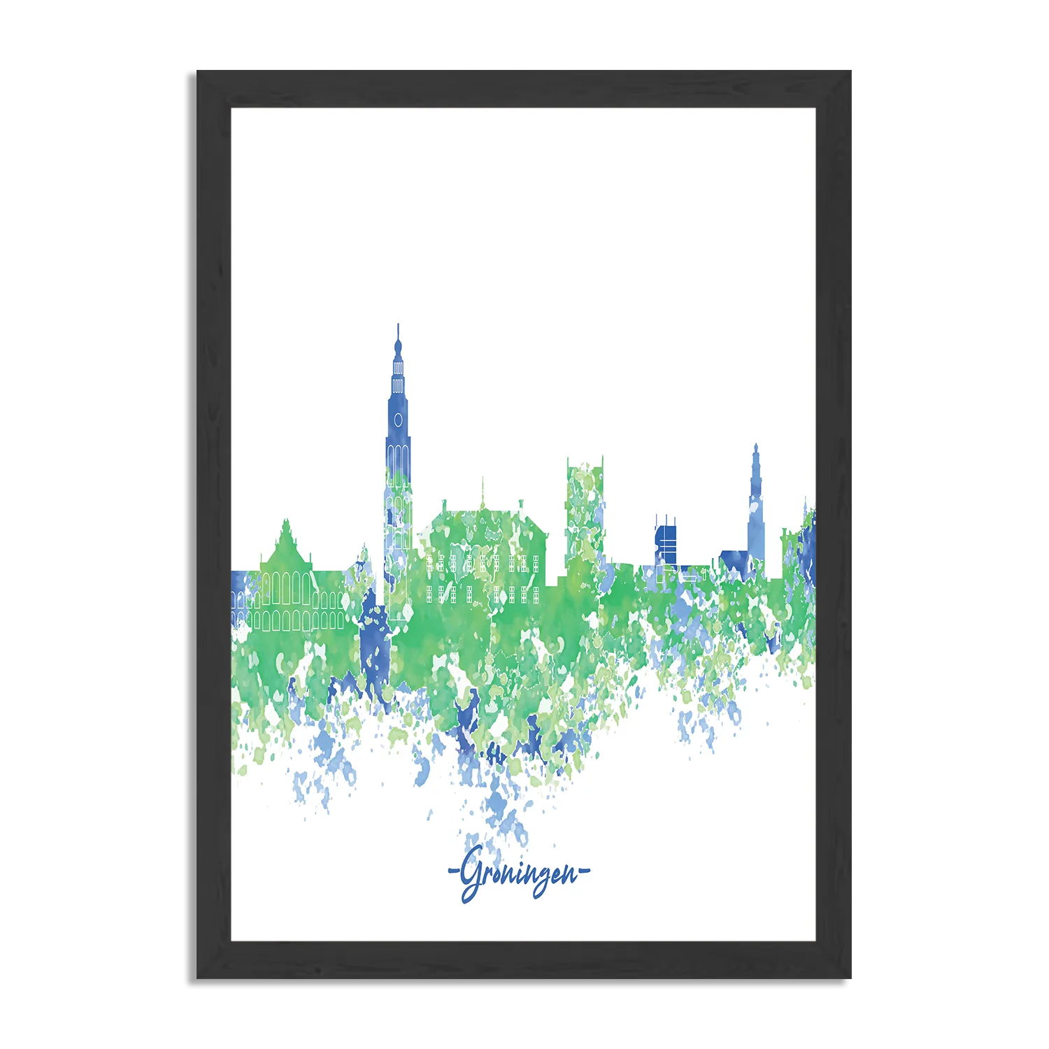 Poster Skyline Groningen Watercolor Paint Rechthoek Verticaal Met Lijst Template PBL 50 70 Verticaal Steden 8 1