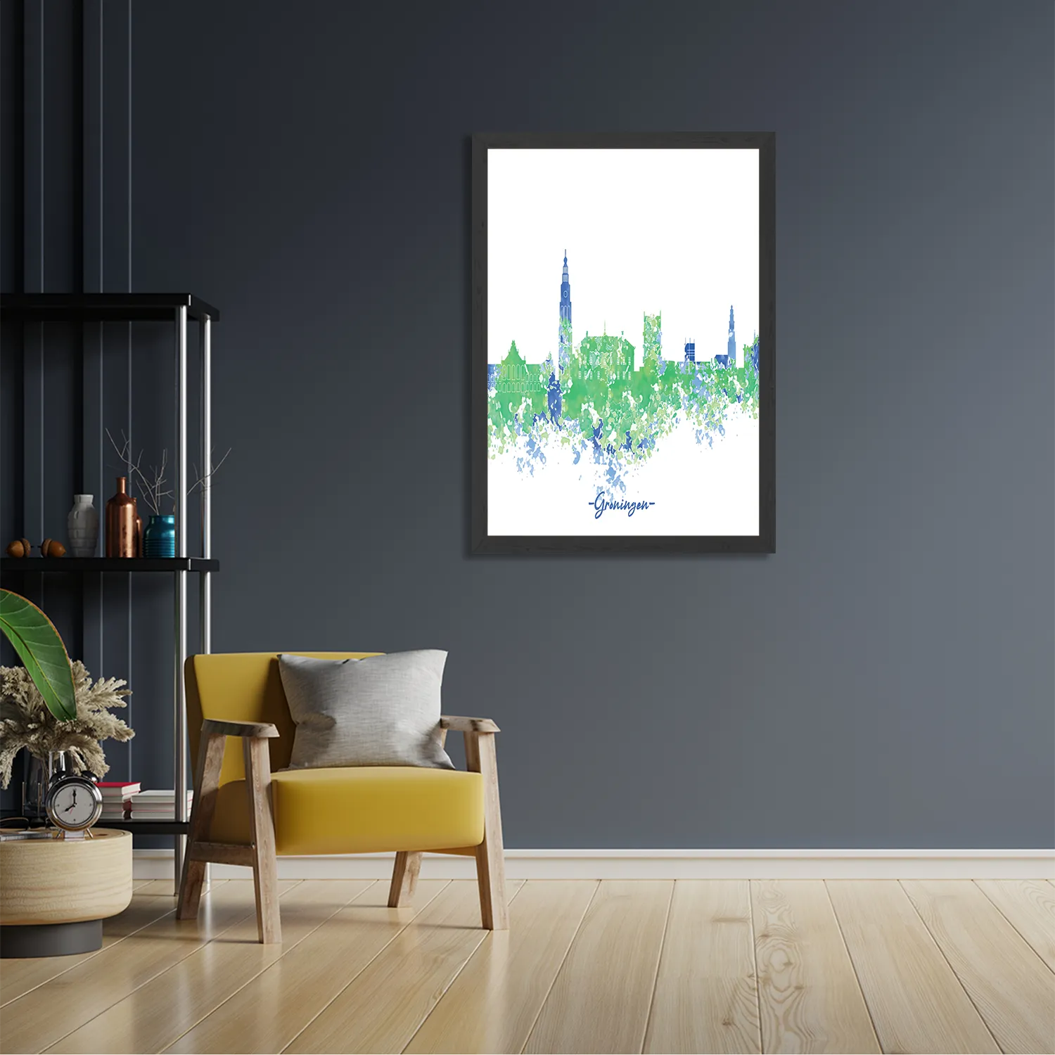 Poster Skyline Groningen Watercolor Paint Rechthoek Verticaal Met Lijst Template PBL 50 70 Verticaal Steden 8 2