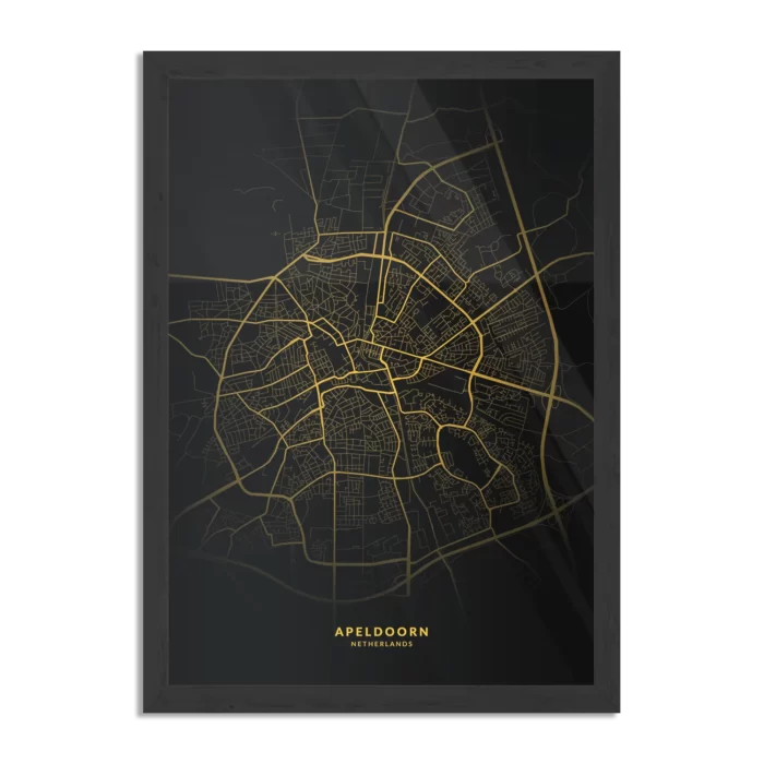 Poster Apeldoorn Plattegrond Zwart Geel Rechthoek Verticaal Met Lijst Template PBL 50 70 Verticaal Steden 81 1