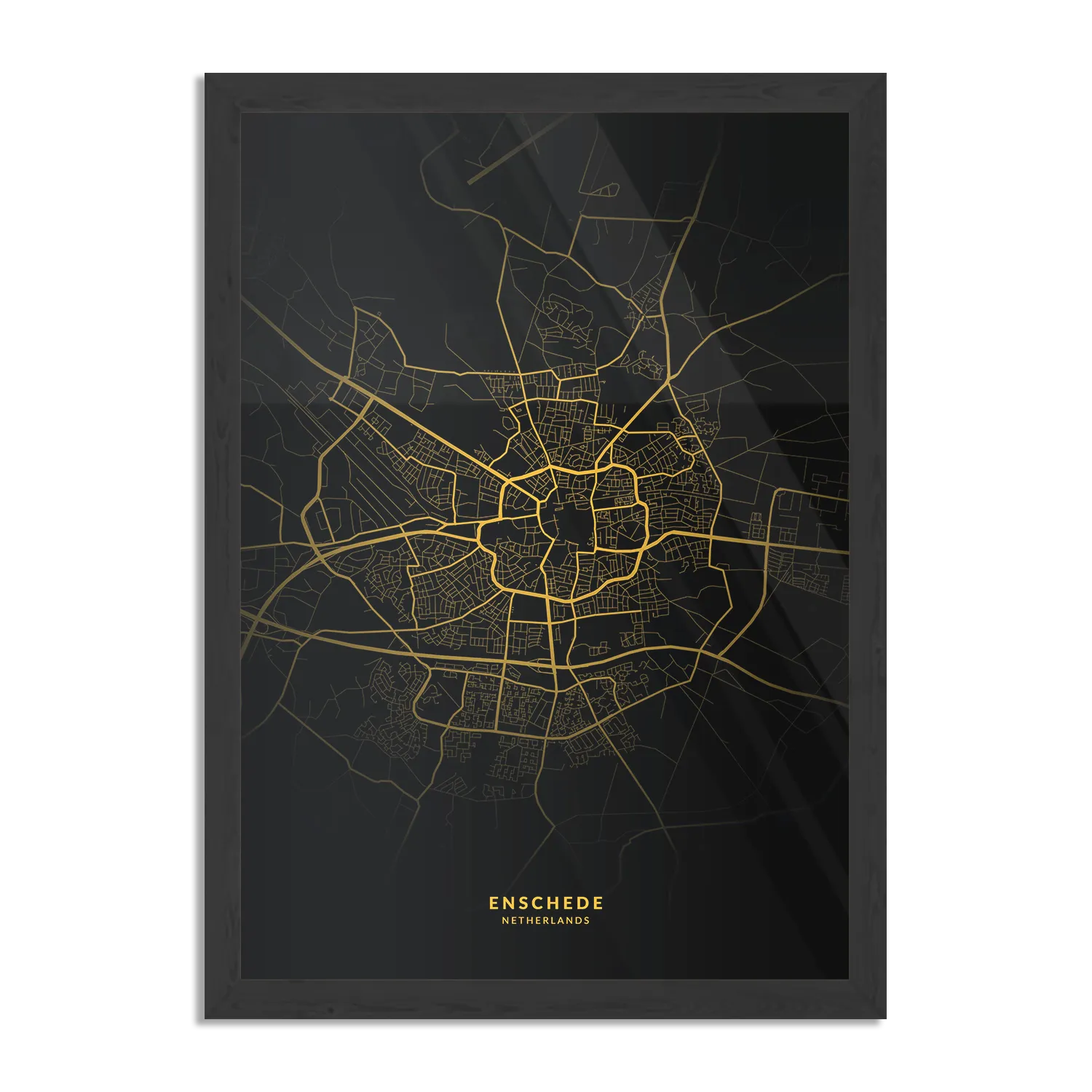 Poster Enschede Plattegrond Zwart Geel Rechthoek Verticaal Met Lijst Template PBL 50 70 Verticaal Steden 82 1