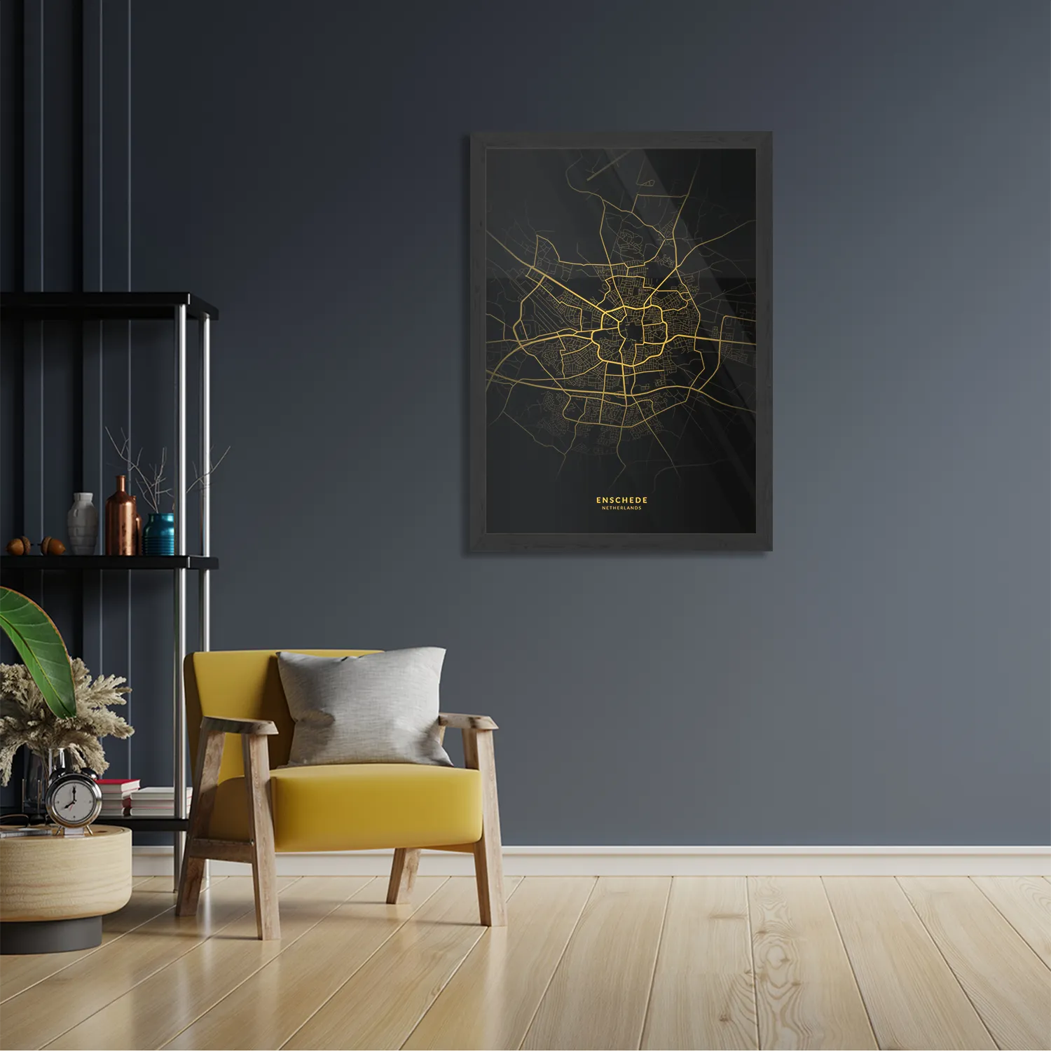 Poster Enschede Plattegrond Zwart Geel Rechthoek Verticaal Met Lijst Template PBL 50 70 Verticaal Steden 82 2