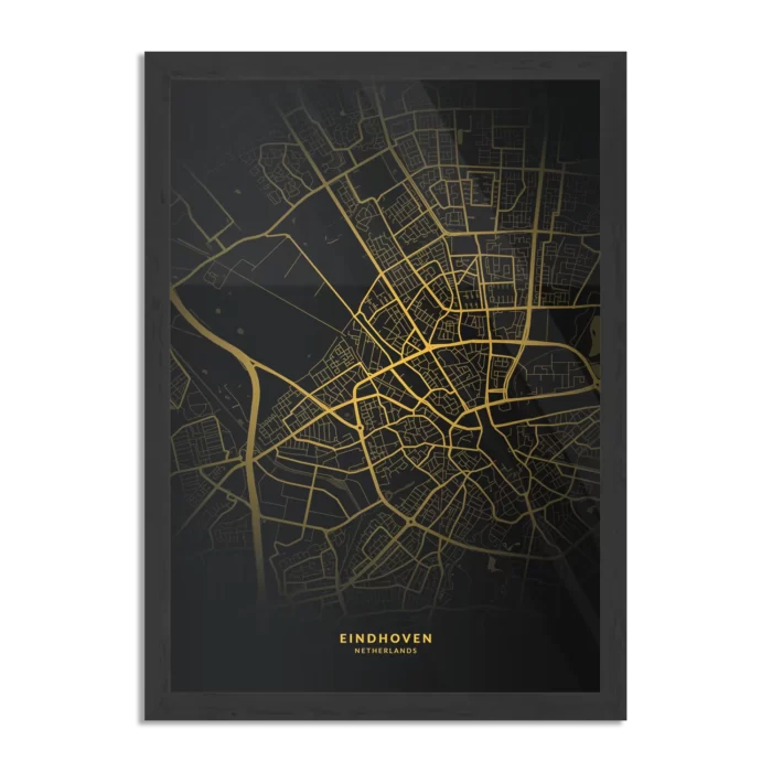 Poster Eindhoven Plattegrond Zwart Geel Rechthoek Verticaal Met Lijst Template PBL 50 70 Verticaal Steden 83 1