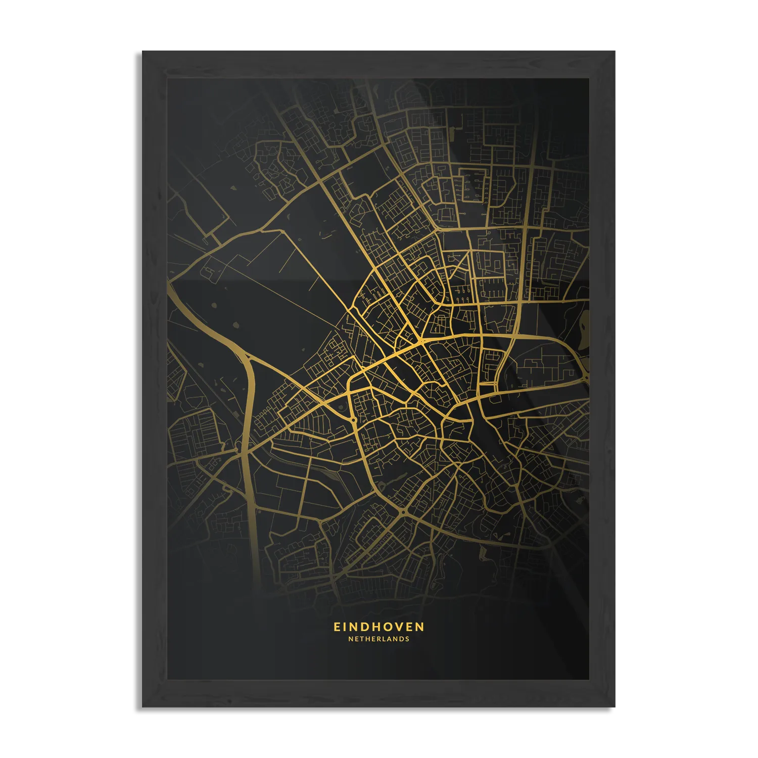 Poster Eindhoven Plattegrond Zwart Geel Rechthoek Verticaal Met Lijst Template PBL 50 70 Verticaal Steden 83 1