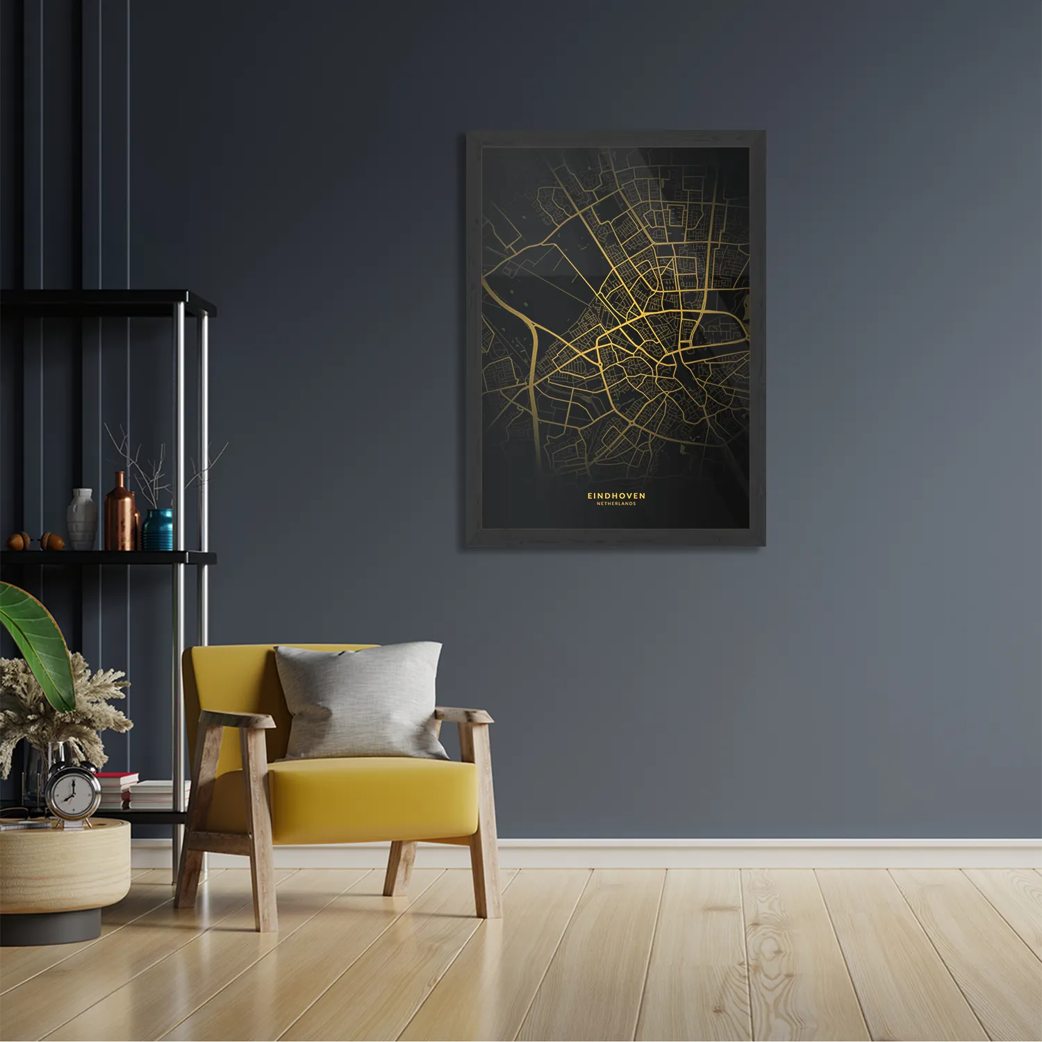 Poster Eindhoven Plattegrond Zwart Geel Rechthoek Verticaal Met Lijst Template PBL 50 70 Verticaal Steden 83 2