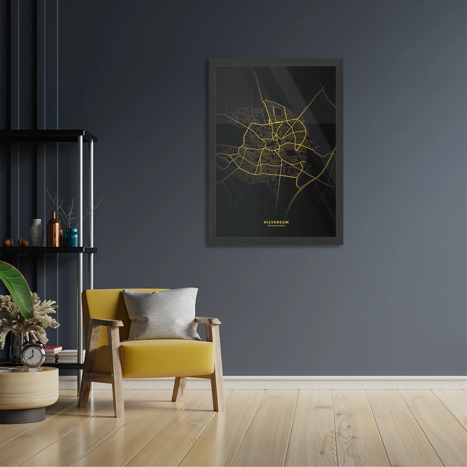 Template_PBL_50-70_Verticaal_Steden_86-2 Poster Hilversum Plattegrond Zwart Geel Rechthoek Verticaal Met Lijst Template PBL 50 70 Verticaal Steden 86 2
