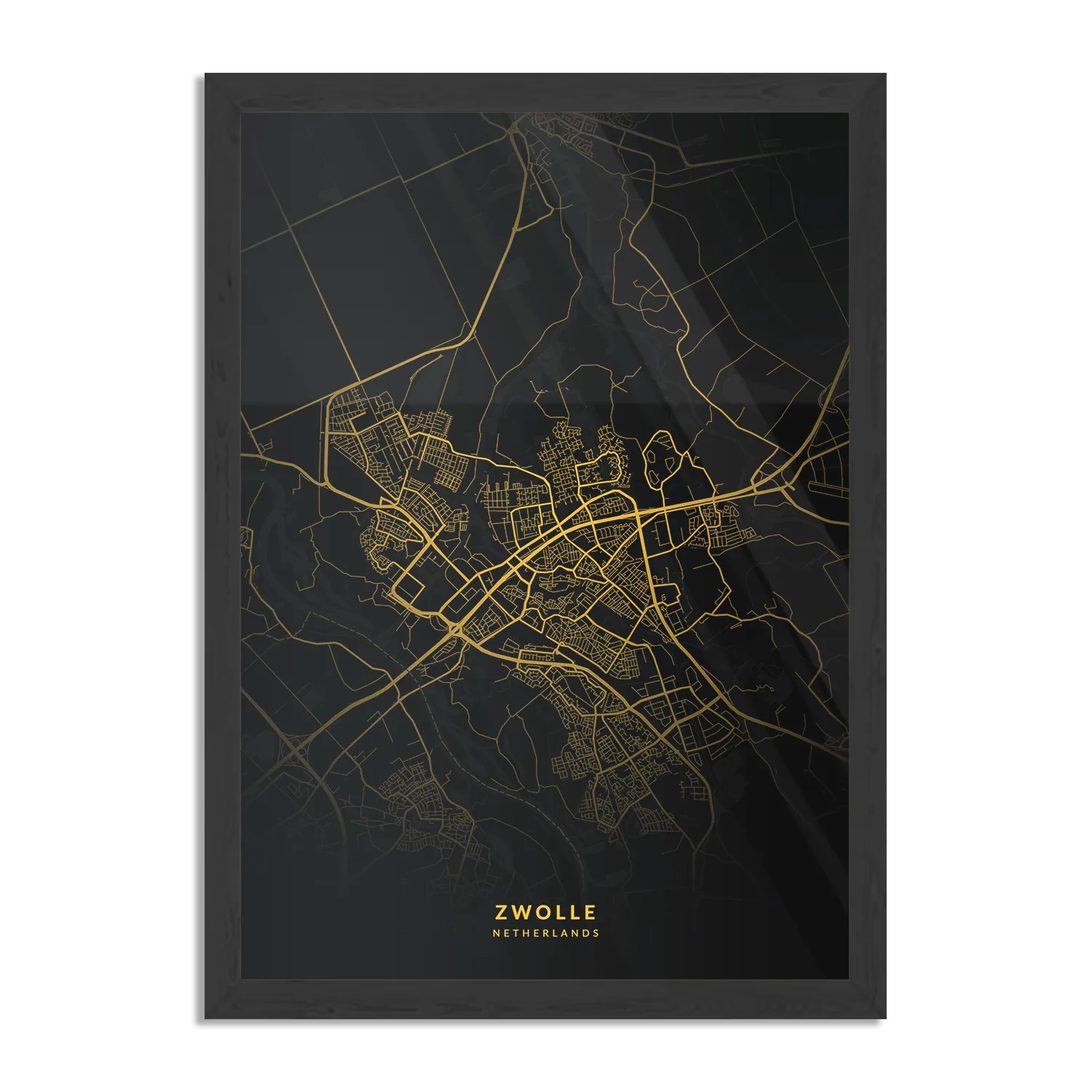 Template_PBL_50-70_Verticaal_Steden_88-1 Poster Zwolle Plattegrond Zwart Geel Rechthoek Verticaal Met Lijst Template PBL 50 70 Verticaal Steden 88 1