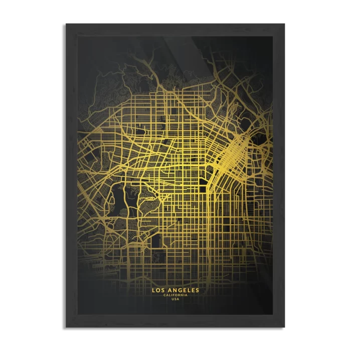 Poster Los Angeles Plattegrond Zwart Geel Rechthoek Verticaal Met Lijst Template PBL 50 70 Verticaal Steden 89 1