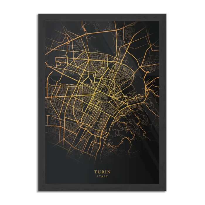 Poster Turin Turijn Plattegrond Zwart Geel Rechthoek Verticaal Met Lijst Template PBL 50 70 Verticaal Steden 91 1