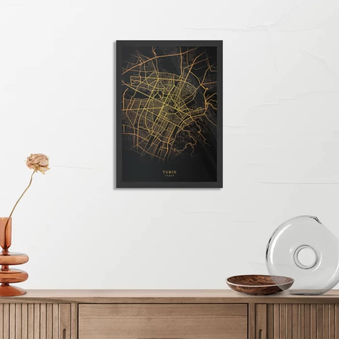 Poster Turin Turijn Plattegrond Zwart Geel Rechthoek Verticaal Met Lijst Template PBL 50 70 Verticaal Steden 91 3