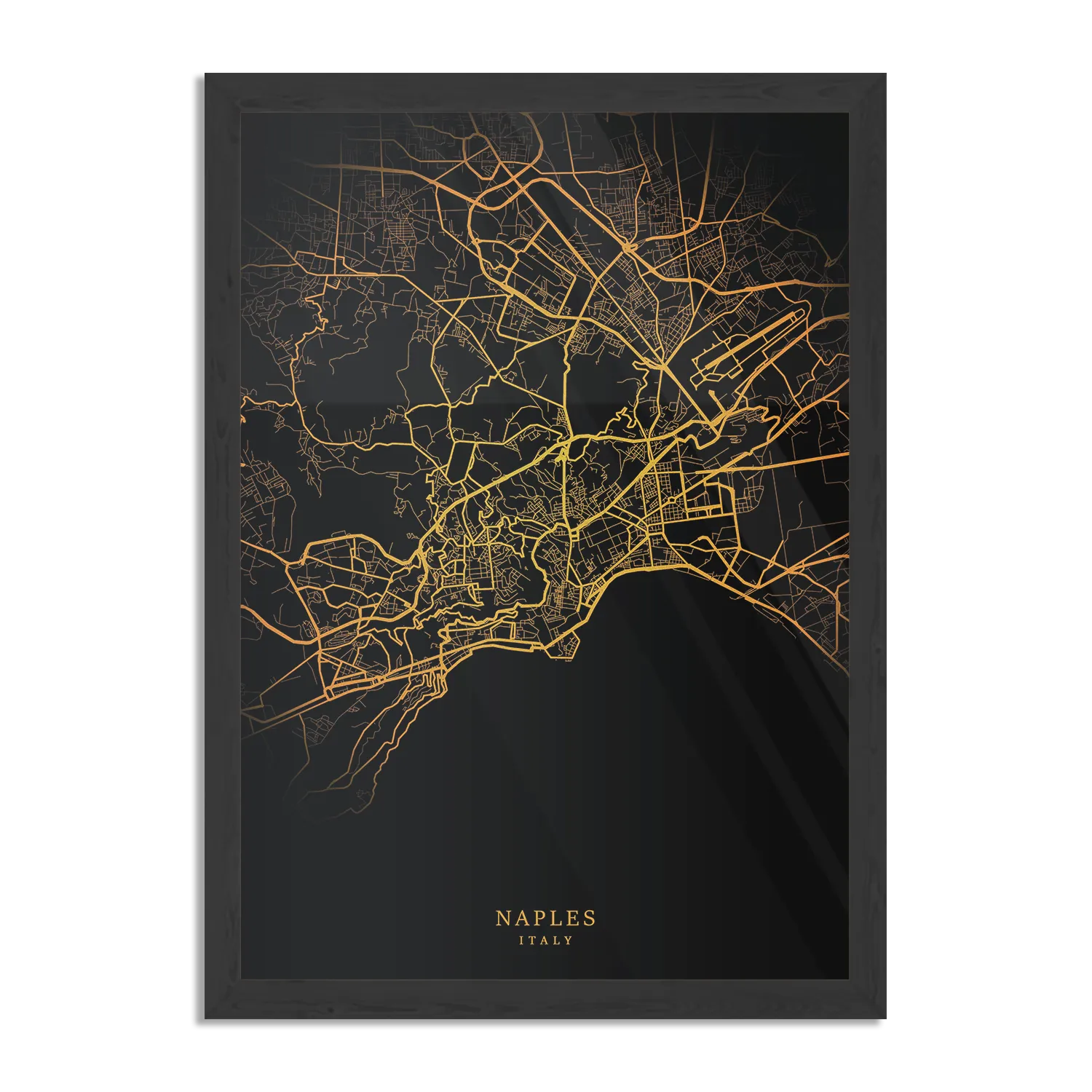 Poster Naples Napels Plattegrond Zwart Geel Rechthoek Verticaal Met Lijst Template PBL 50 70 Verticaal Steden 93 1