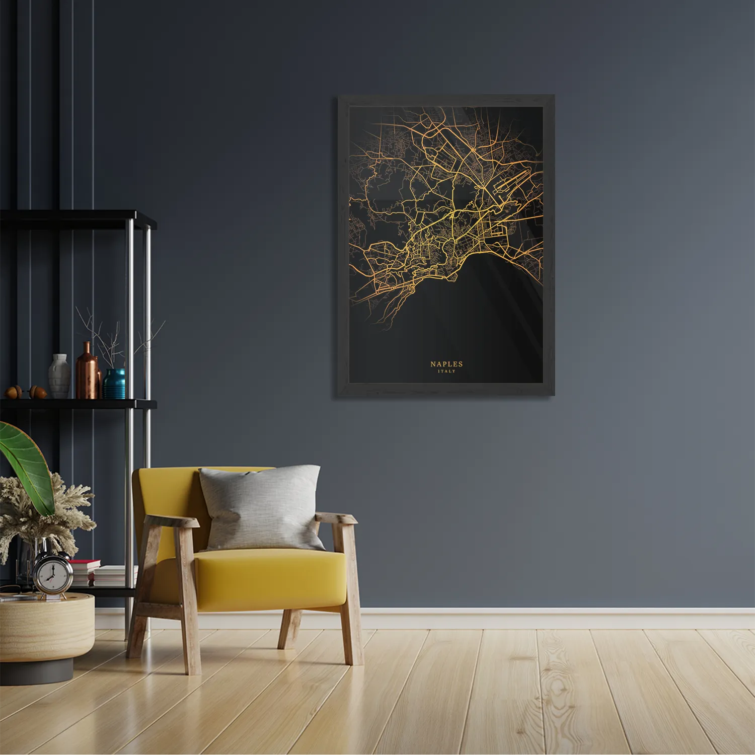 Poster Naples Napels Plattegrond Zwart Geel Rechthoek Verticaal Met Lijst Template PBL 50 70 Verticaal Steden 93 2