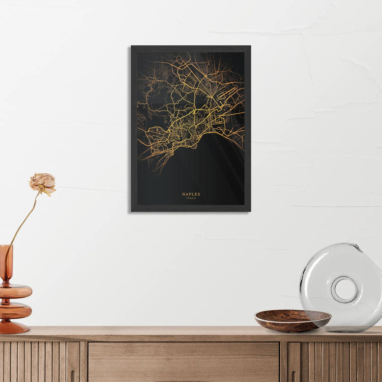 Poster Naples Napels Plattegrond Zwart Geel Rechthoek Verticaal Met Lijst Template PBL 50 70 Verticaal Steden 93 3