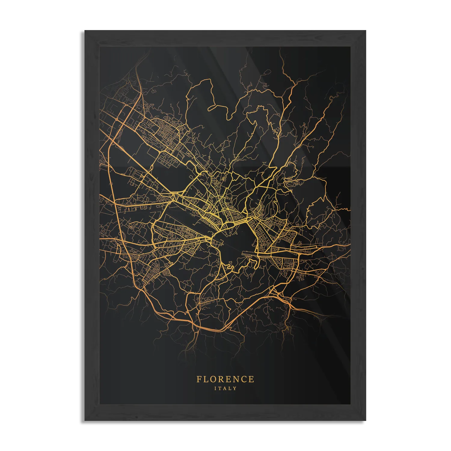 Poster Florence Plattegrond Zwart Geel Rechthoek Verticaal Met Lijst Template PBL 50 70 Verticaal Steden 95 1