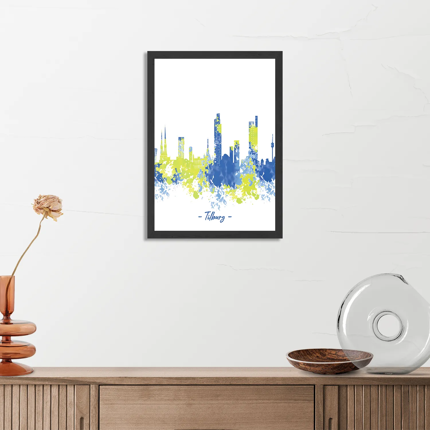 Poster Skyline Tilburg Watercolor Paint Rechthoek Verticaal Met Lijst Template PBL 50 70 Verticaal Steden 97 3