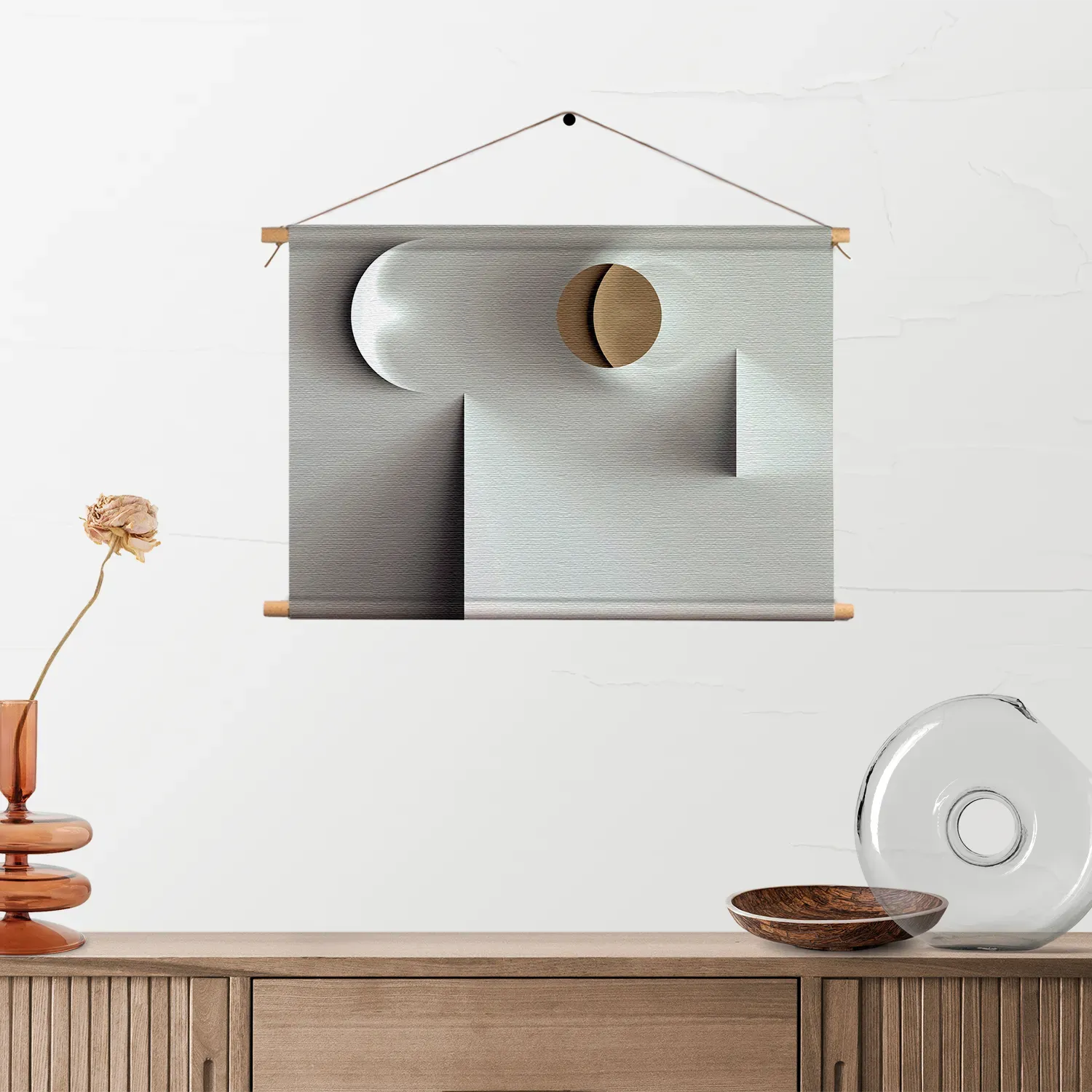 Textielposter Scandinavisch Wit met Goudkleurig Element Rechthoek Horizontaal Template TP 50 70 Horizontaal Abstract 01 2