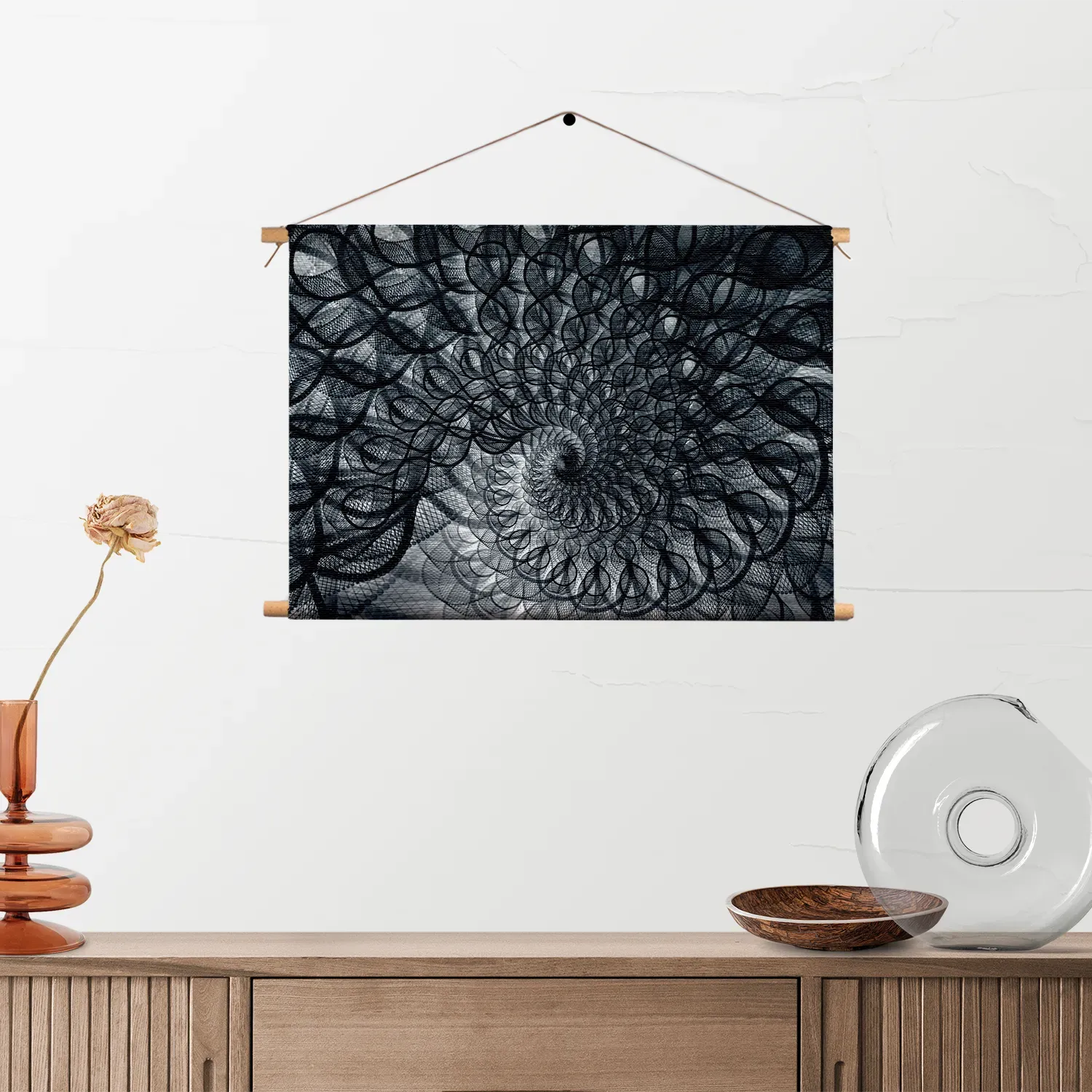 Textielposter Zwart Witte Spiraaltunnel Rechthoek Horizontaal Template TP 50 70 Horizontaal Abstract 107 2