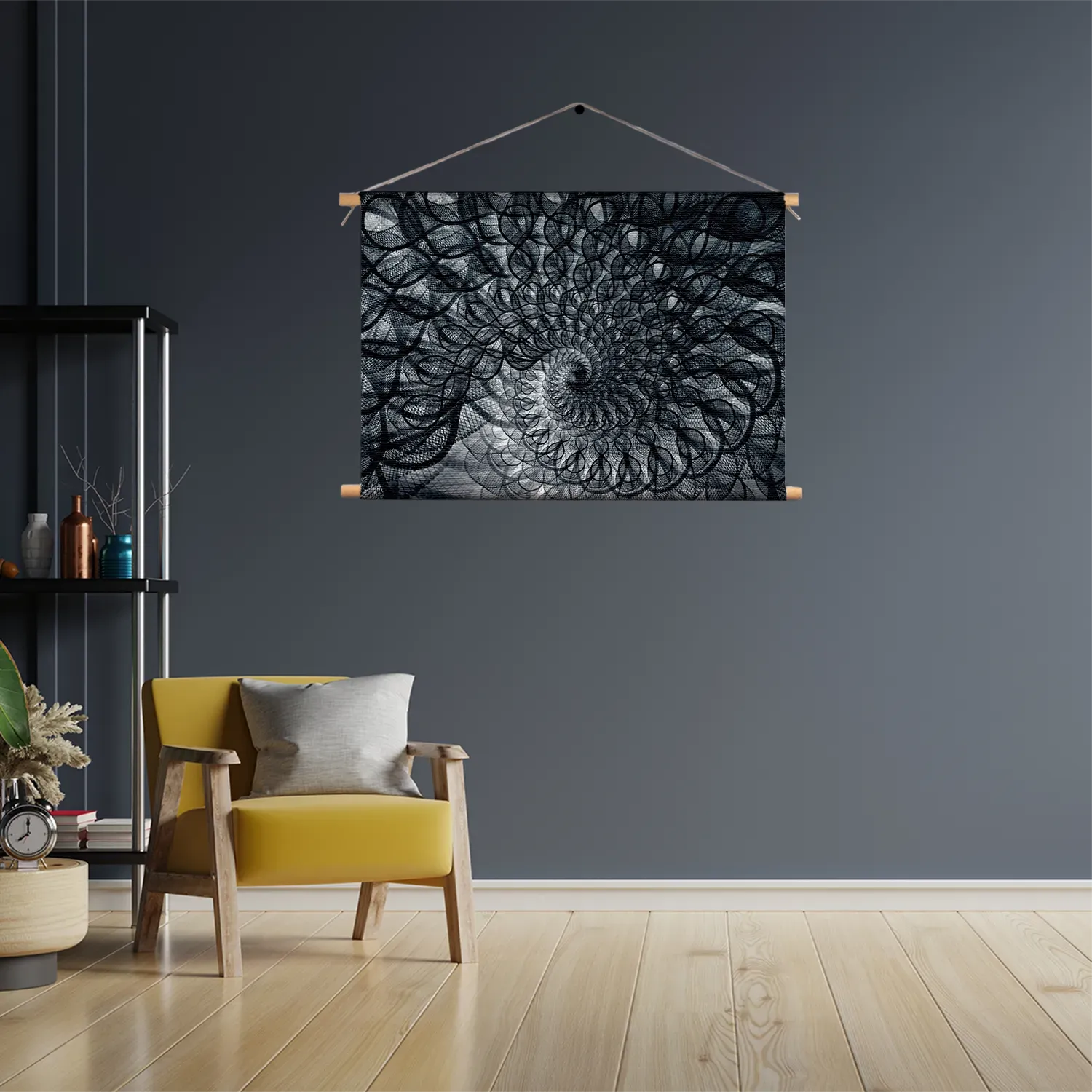 Textielposter Zwart Witte Spiraaltunnel Rechthoek Horizontaal Template TP 50 70 Horizontaal Abstract 107 3