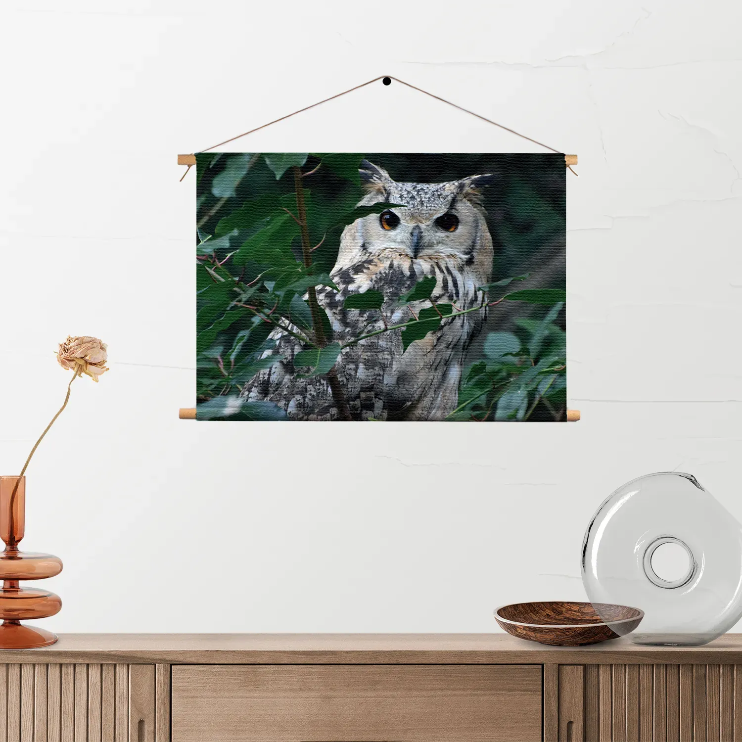 Textielposter Uil Op Tak Rechthoek Horizontaal Template TP 50 70 Horizontaal Dieren 12 2